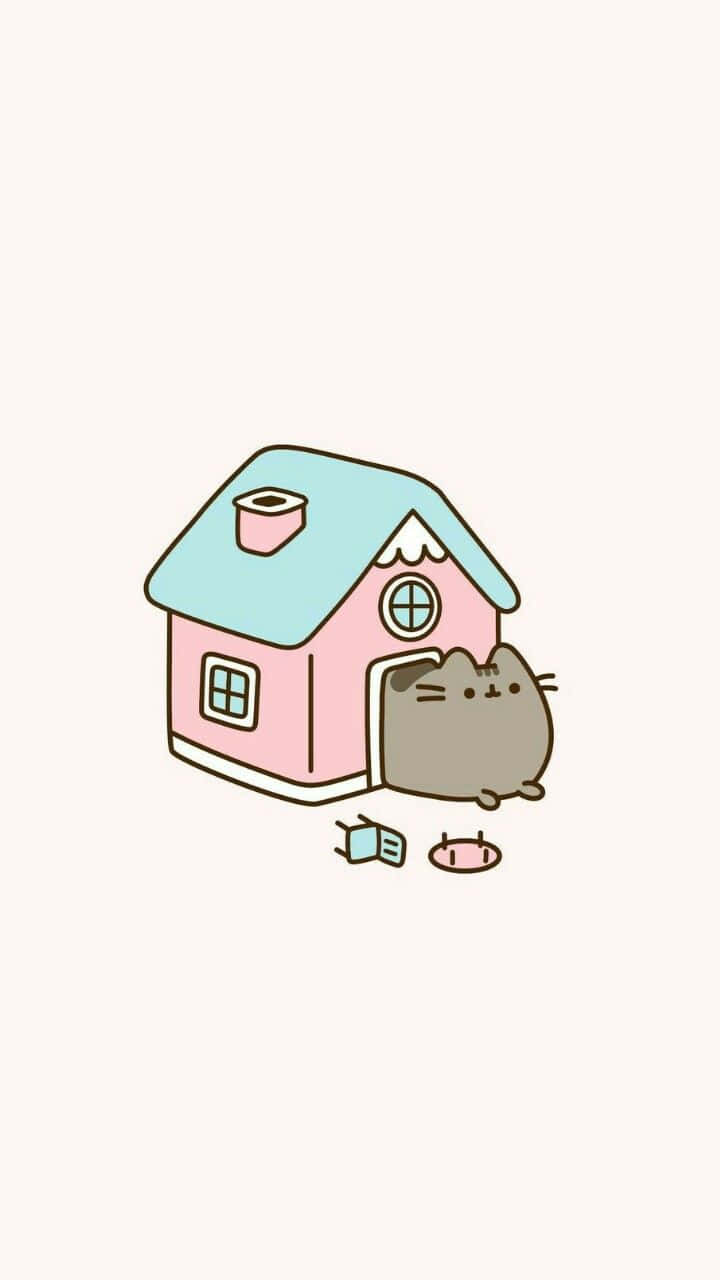 Pusheen, pastel pink, pastel blue, HD Phone Wallpaper