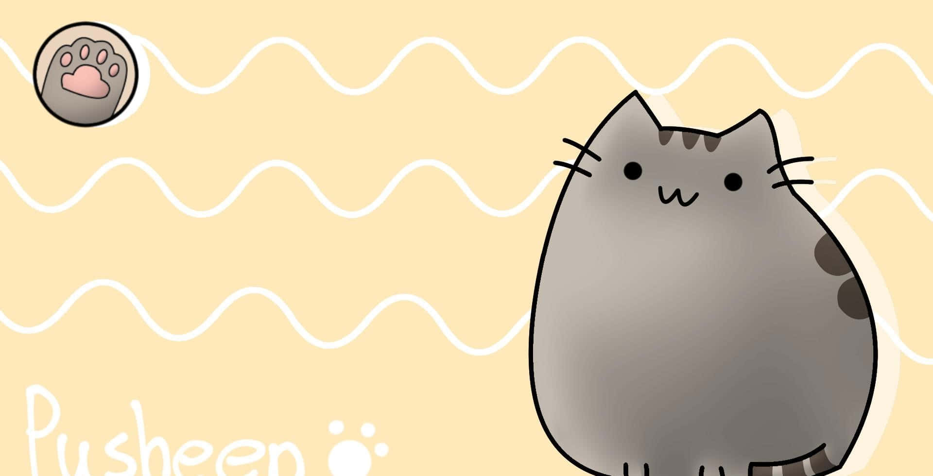 Pusheen, kawaii, wavy lines, Full HD Desktop Wallpaper