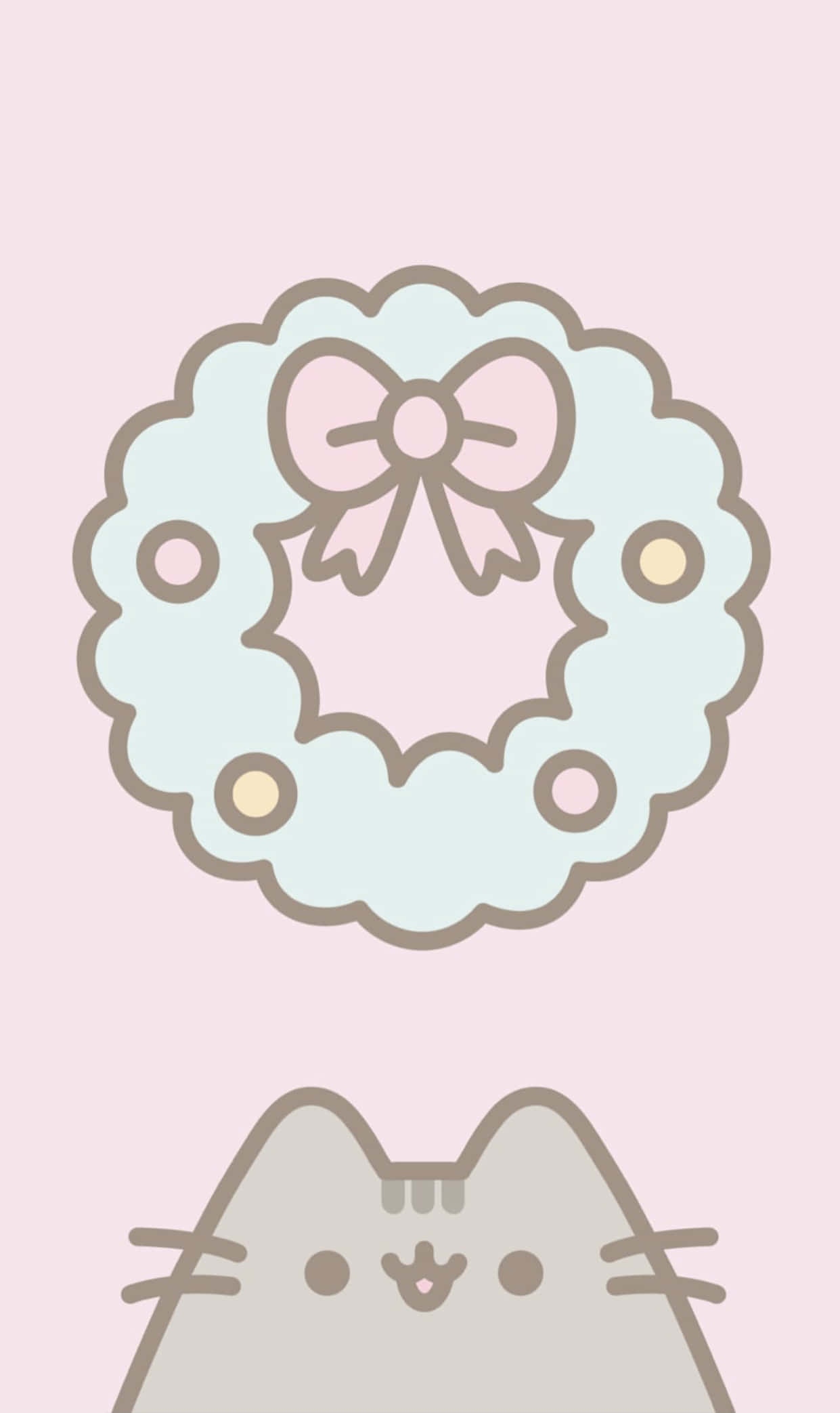 Pusheen, kawaii, Christmas wreath, Full HD Phone Wallpaper