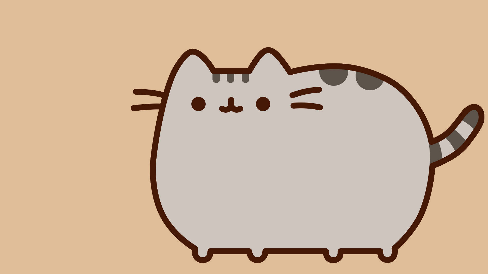 Pusheen, chubby gray cartoon cat, brown stripes, Full HD Desktop Wallpaper