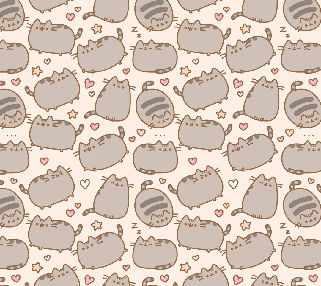 Pusheen, chubby cartoon cats, hearts, SD Desktop Wallpaper