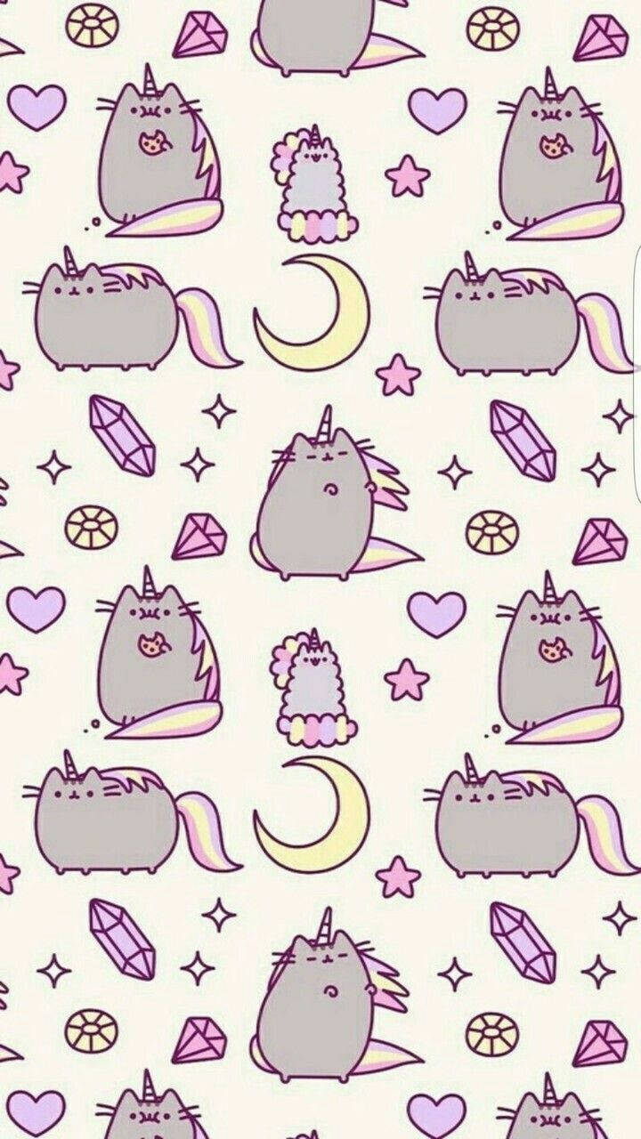 Pusheen, unicorn horns, rainbow tails, HD Phone Wallpaper