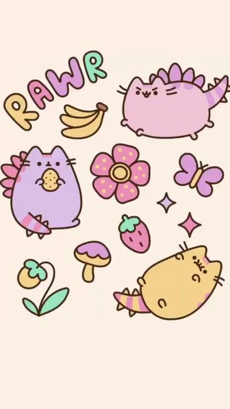 Pusheen, dinosaur spikes, pastel-colored, HD Phone Wallpaper