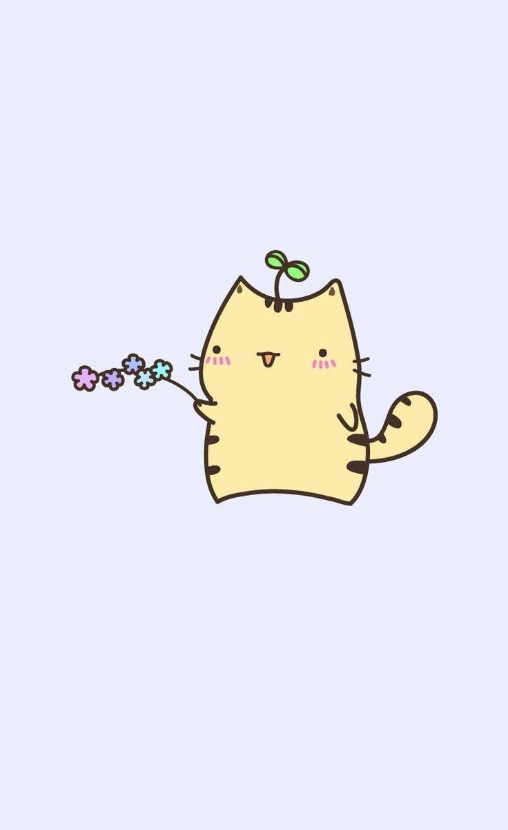 Pusheen, yellow cat, sprout on its head, SD Phone Wallpaper