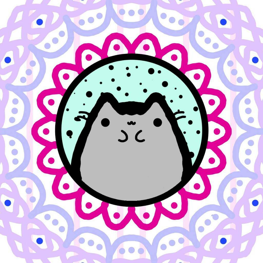 Pusheen, mandala, pink scalloped circle, SD Desktop Wallpaper