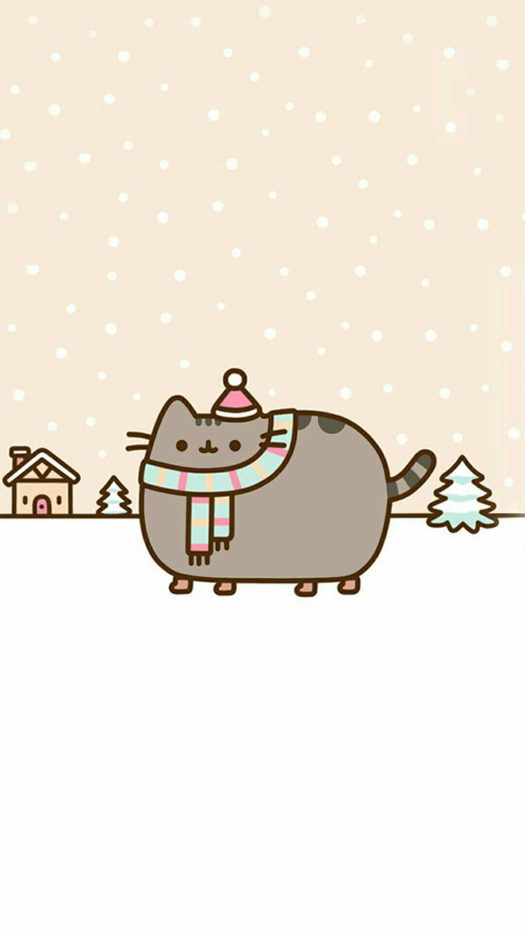 Pusheen, winter, snowy, Full HD Phone Wallpaper