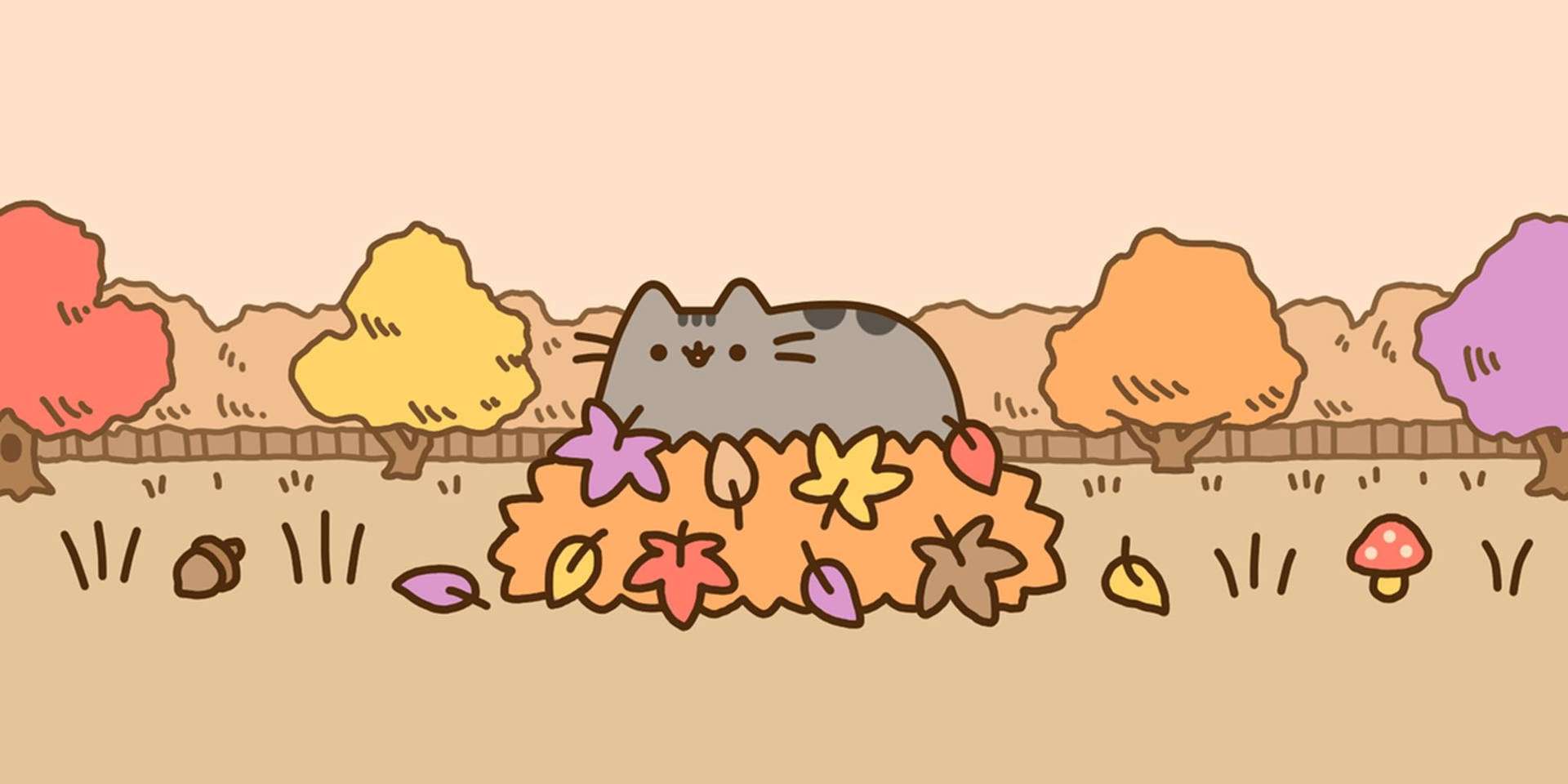 Pusheen, grey tabby cat, autumn, Full HD Desktop Wallpaper