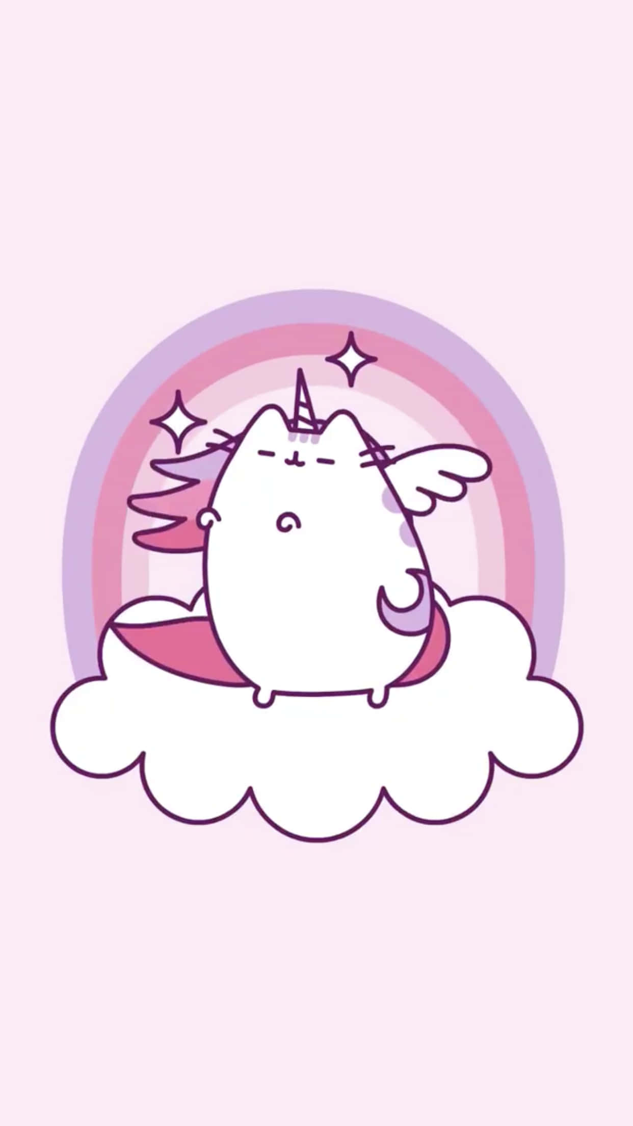 Pusheen, kawaii, pink rainbow, Full HD Phone Wallpaper