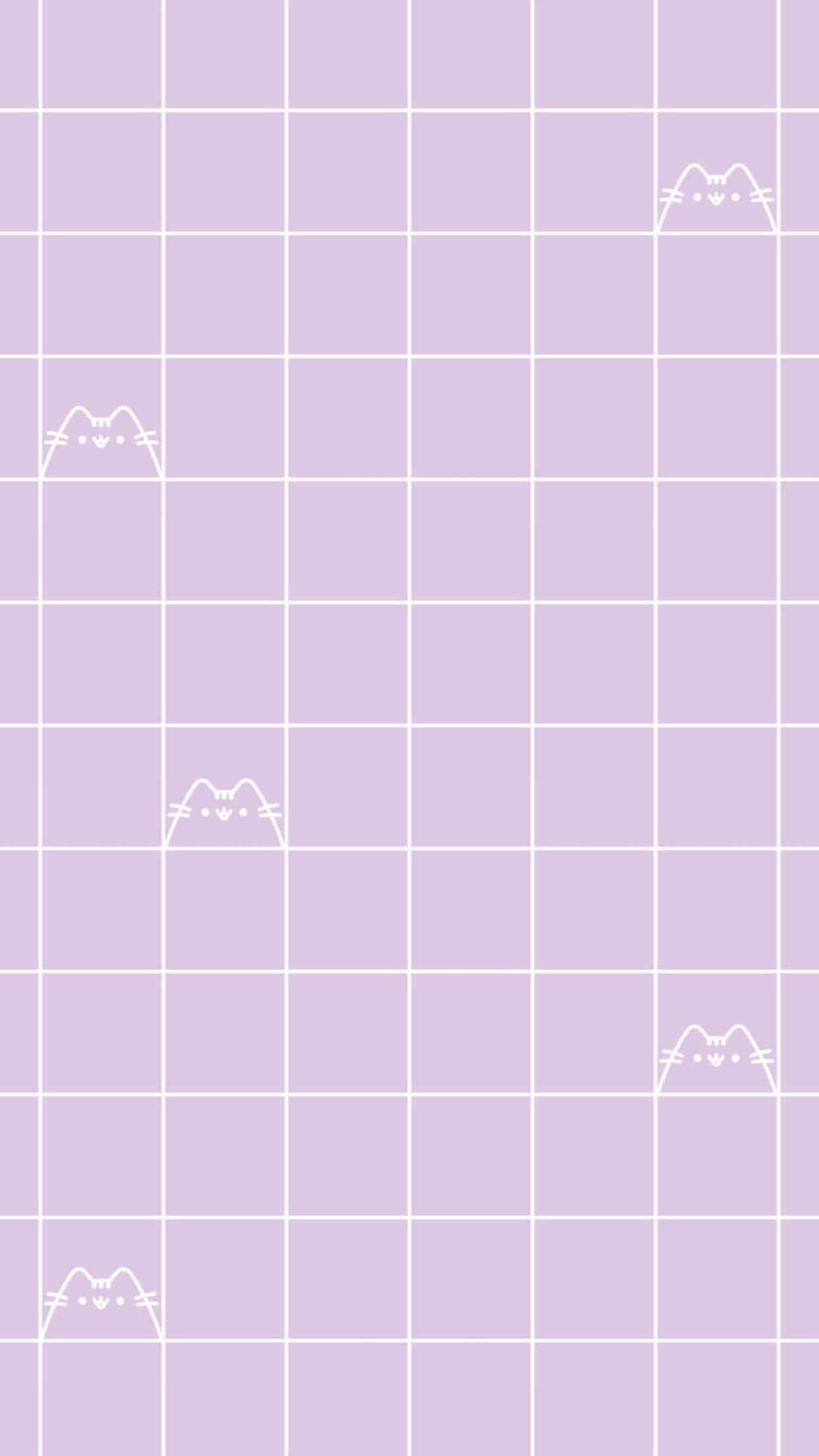 pastel aesthetic grid, lavender grid, minimalist white cat face icons, Full HD Phone Wallpaper