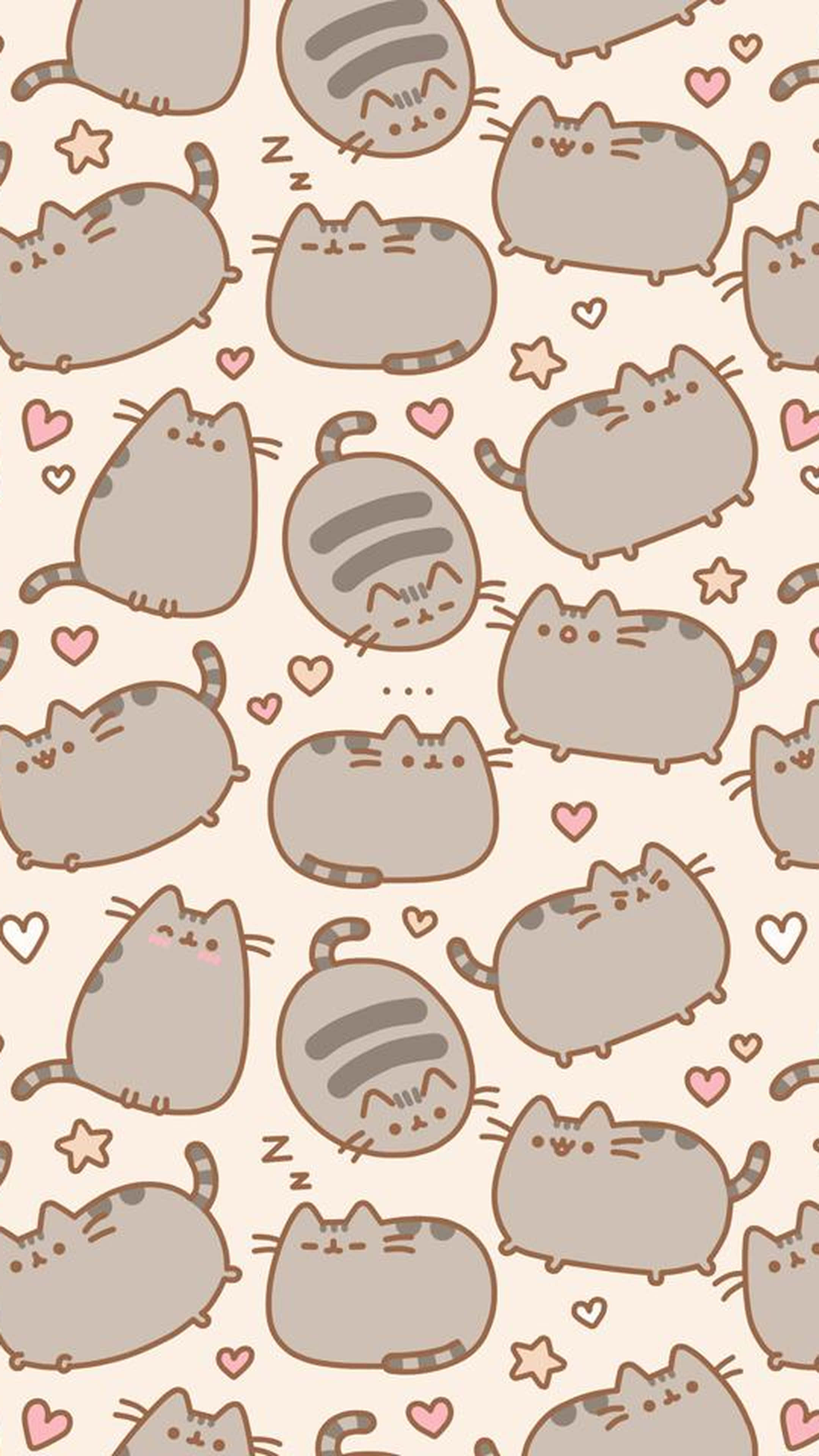 Pusheen, kawaii, hearts, 4K Phone Wallpaper