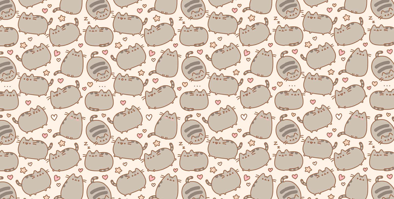 Pusheen, beige cats, striped tails, HD Desktop Wallpaper