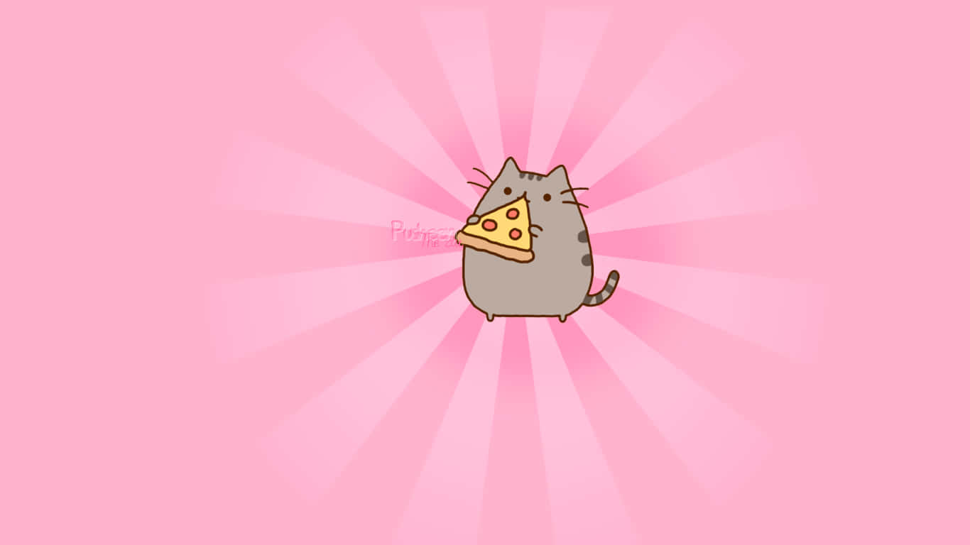 Pusheen, gray cartoon cat, pepperoni pizza, HD Desktop Wallpaper