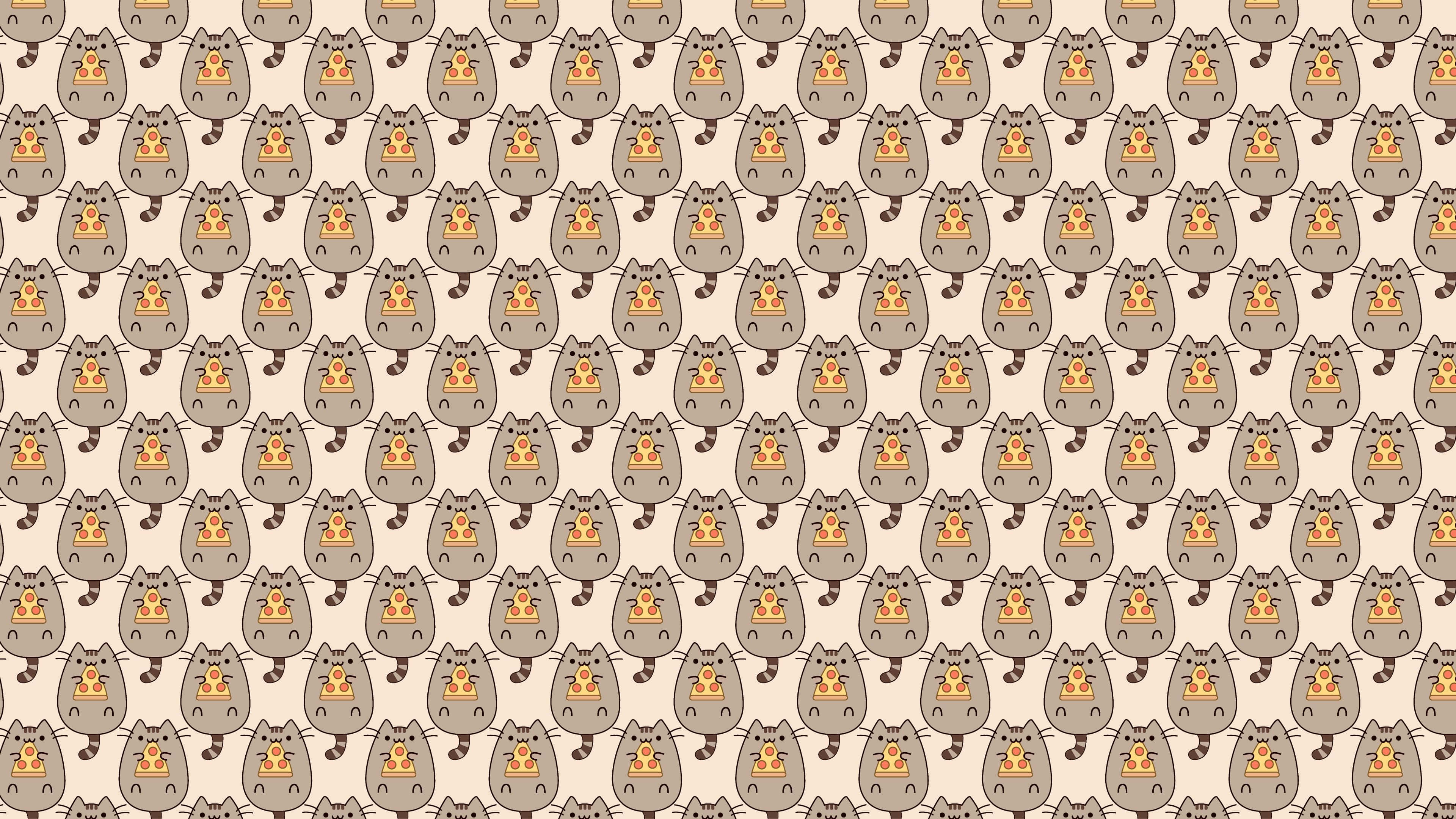Pusheen, gray cats, pizza slices, 4K Desktop Wallpaper