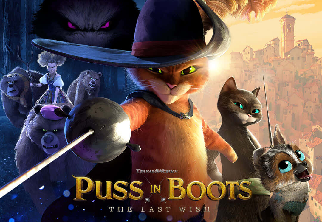 Puss In Boots The Last Wish, orange cat, wide-brimmed hat, SD Desktop Wallpaper