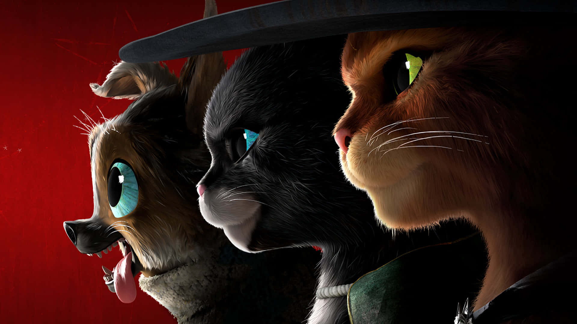 Puss In Boots The Last Wish, character trio, glowing eyes, Full HD Desktop Wallpaper