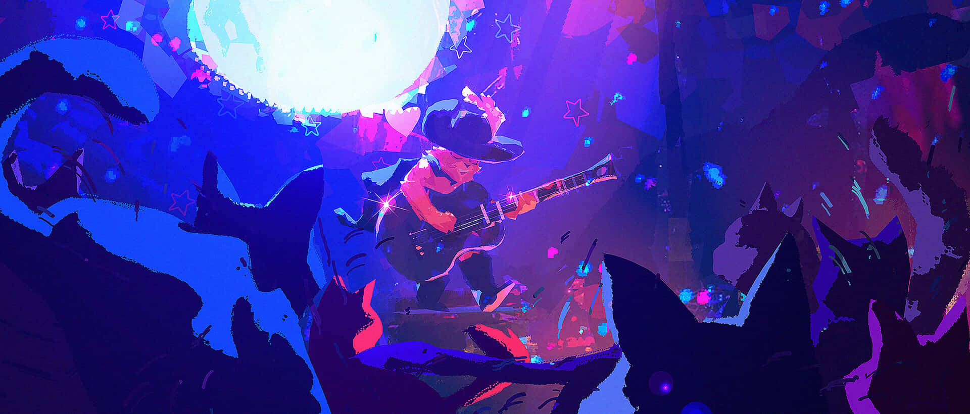 Puss In Boots The Last Wish, moonlit serenade, cosmic purple and blue starry night, Full HD Desktop Wallpaper