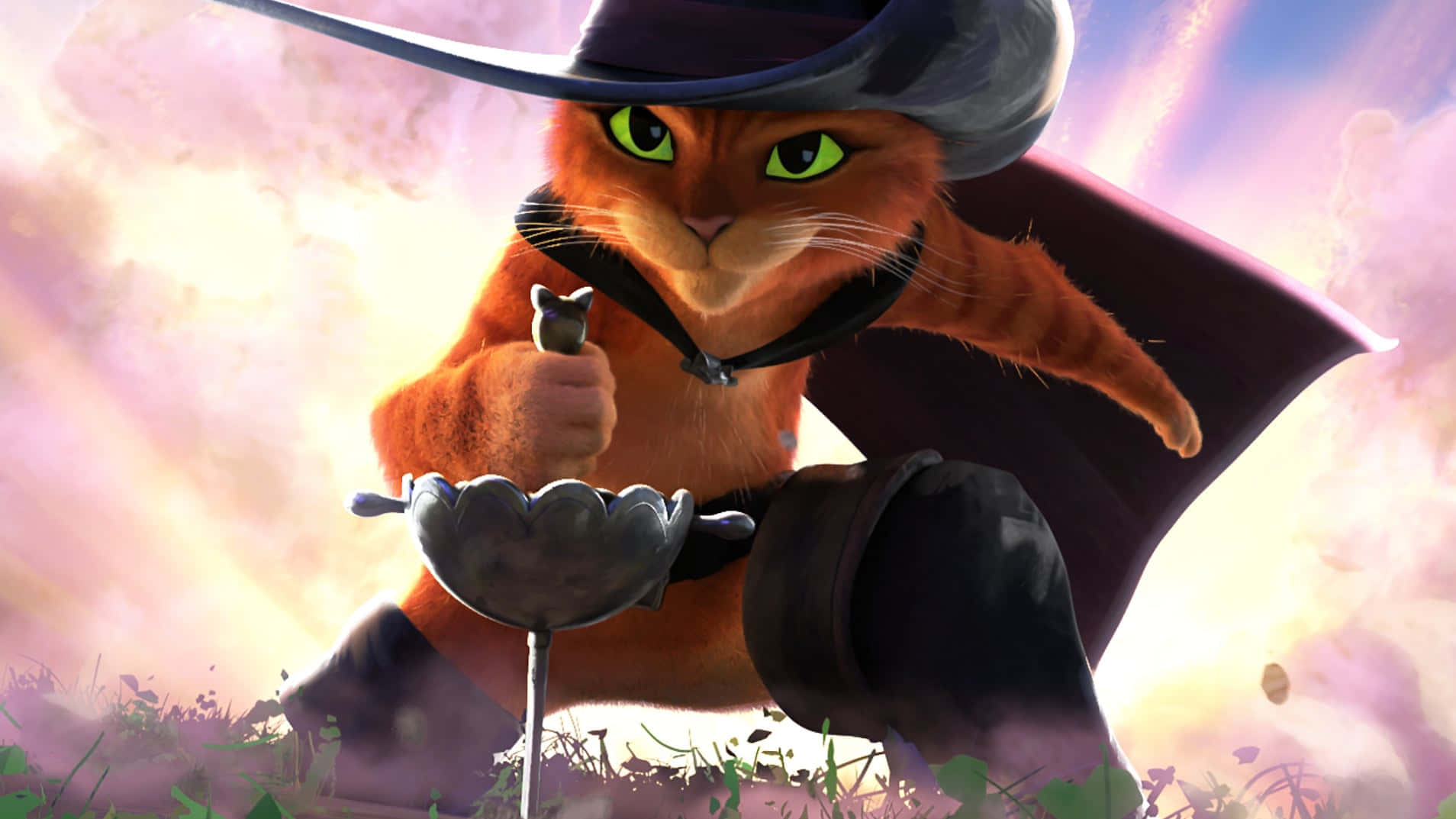 Puss In Boots, cowboy hat, cape, HD Desktop Wallpaper