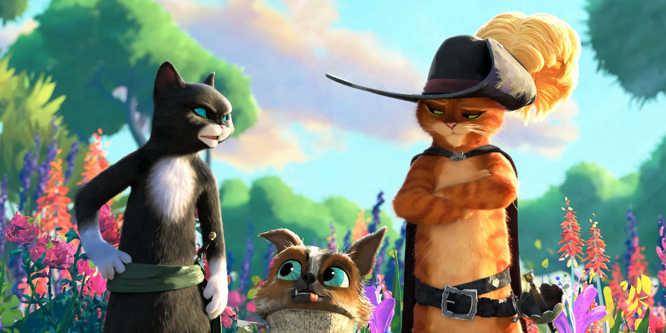 Puss In Boots The Last Wish, characters, garden, Full HD Desktop Wallpaper