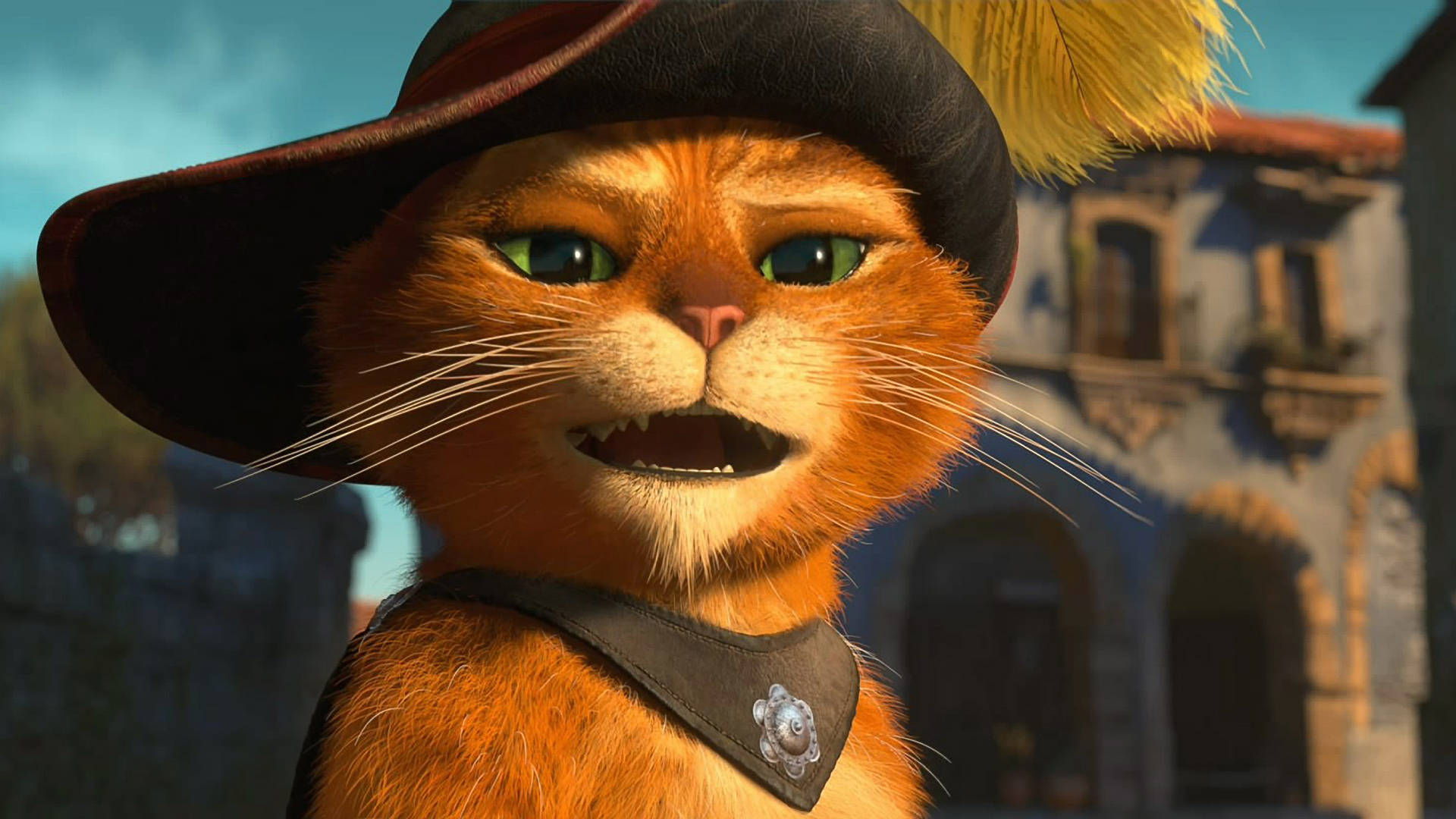 Puss In Boots, orange cat, black hat, Full HD Desktop Wallpaper