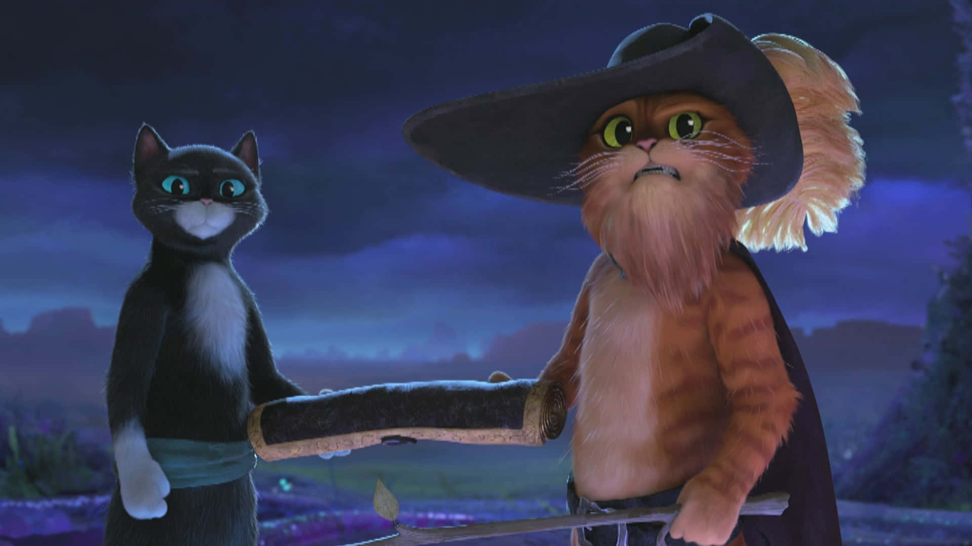 Puss In Boots, night scene, twilight sky, Full HD Desktop Wallpaper