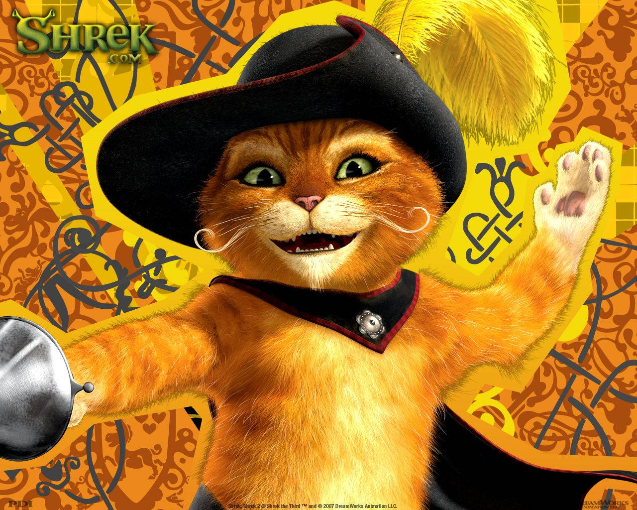 Puss In Boots, orange cat, black hat, HD Desktop Wallpaper