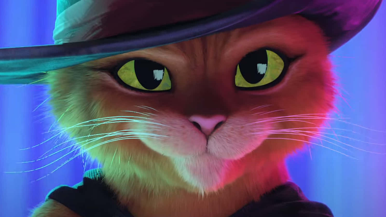 Puss In Boots, orange cat, glowing yellow eyes, HD Desktop Wallpaper