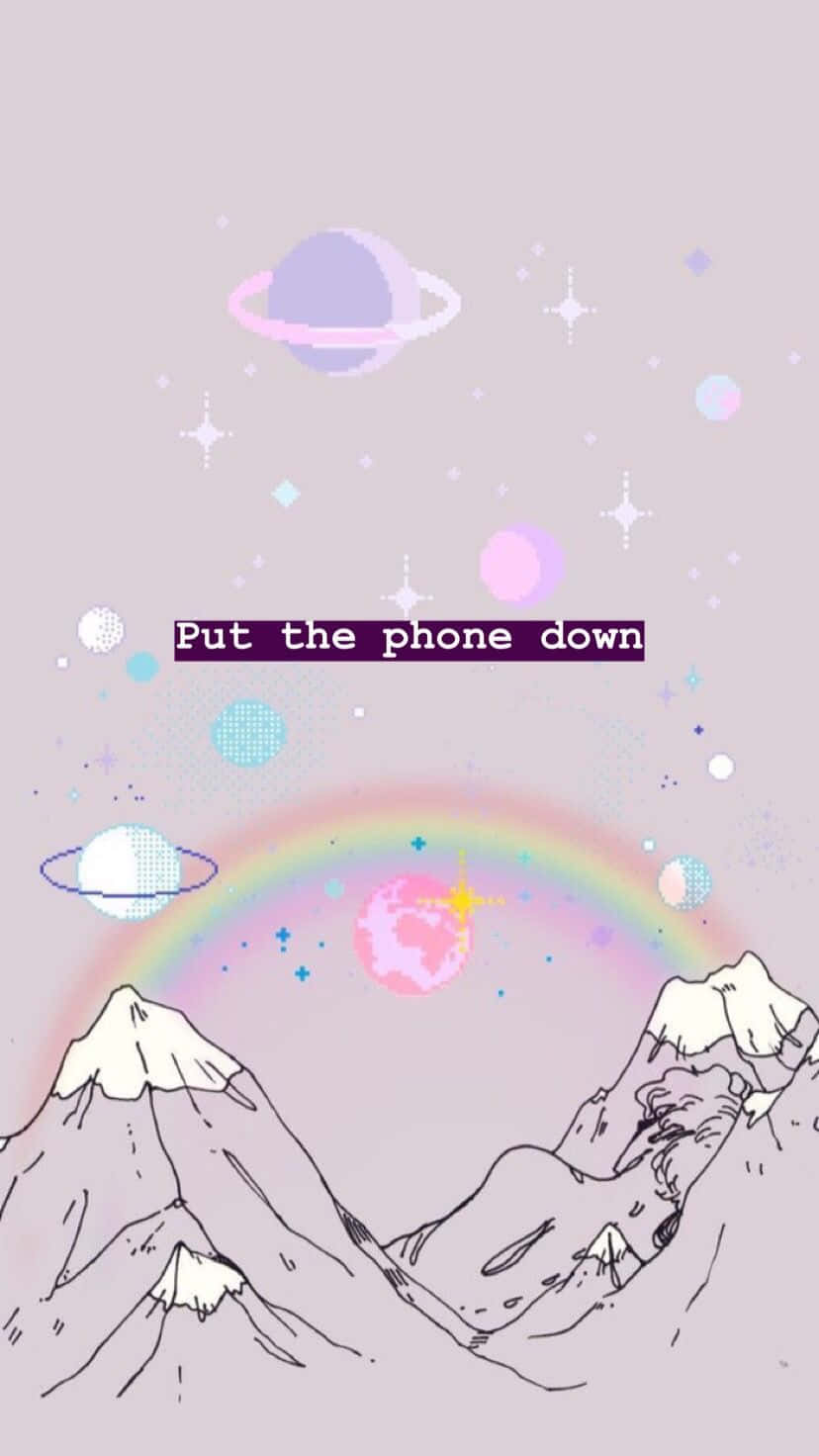 Pastel-colored mountains, rainbow, floating planets, HD Phone Wallpaper