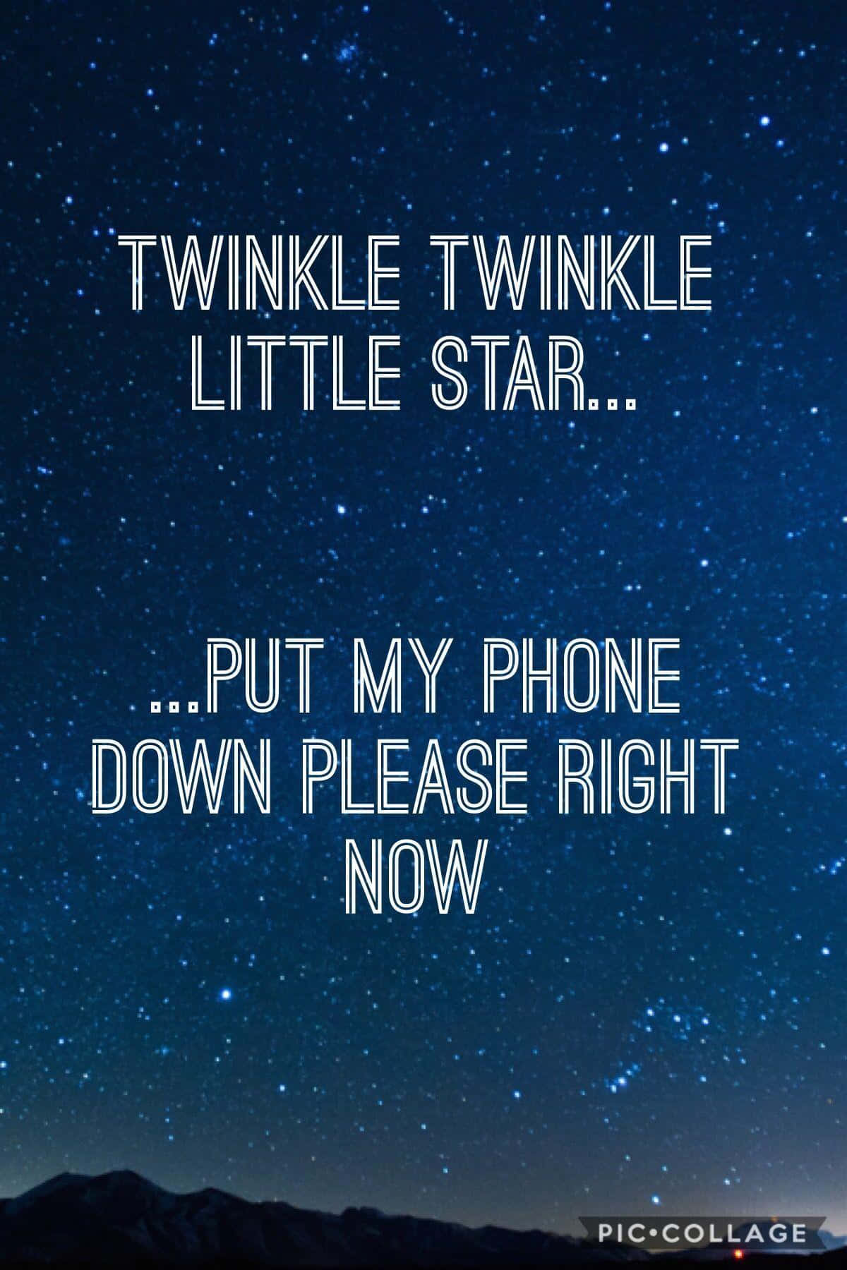 starry night sky, mountain silhouettes, humorous text overlay, HD Phone Wallpaper