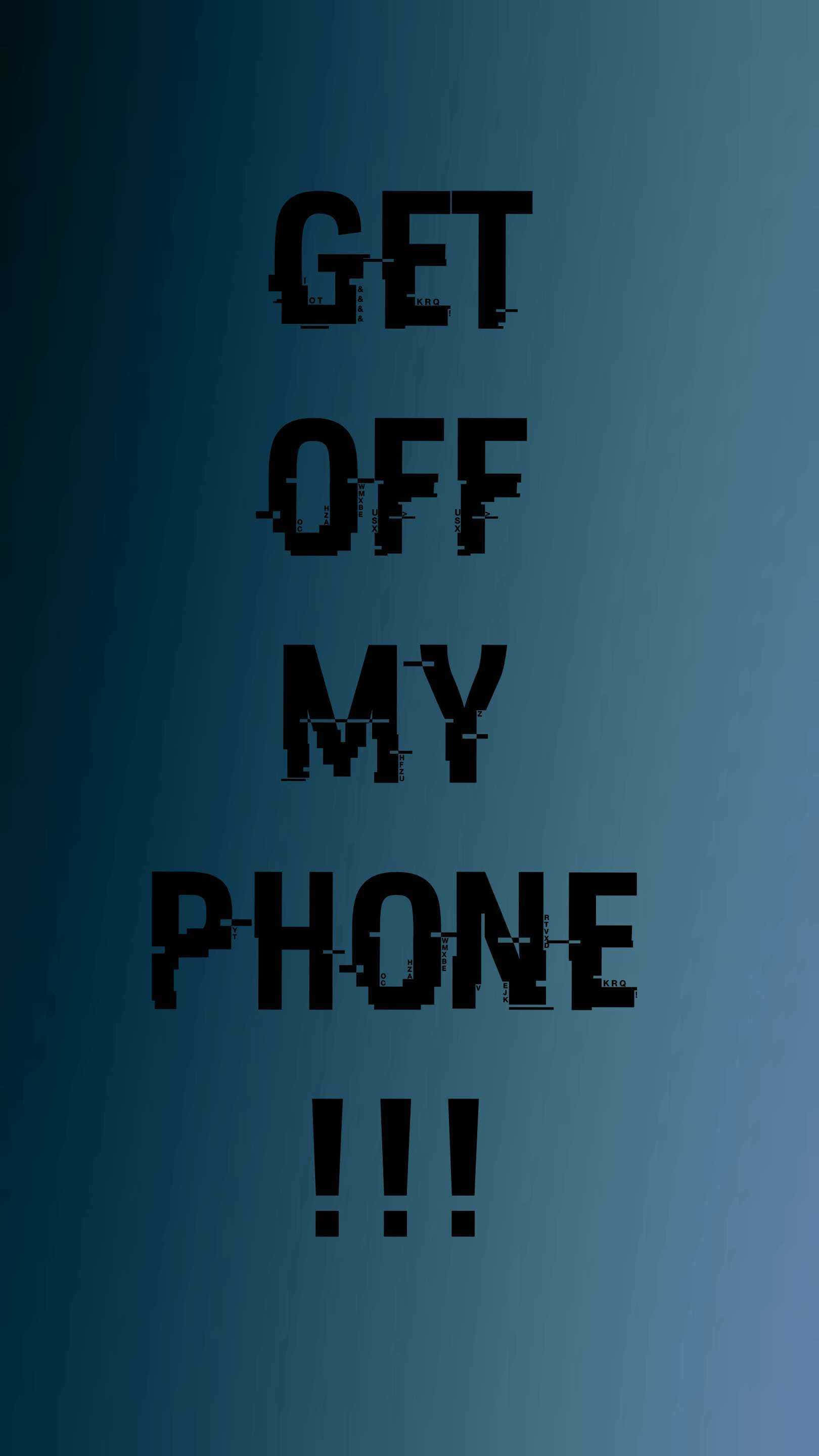 Put The Phone Down, pixelated text, gradient blue background, 2K Phone Wallpaper