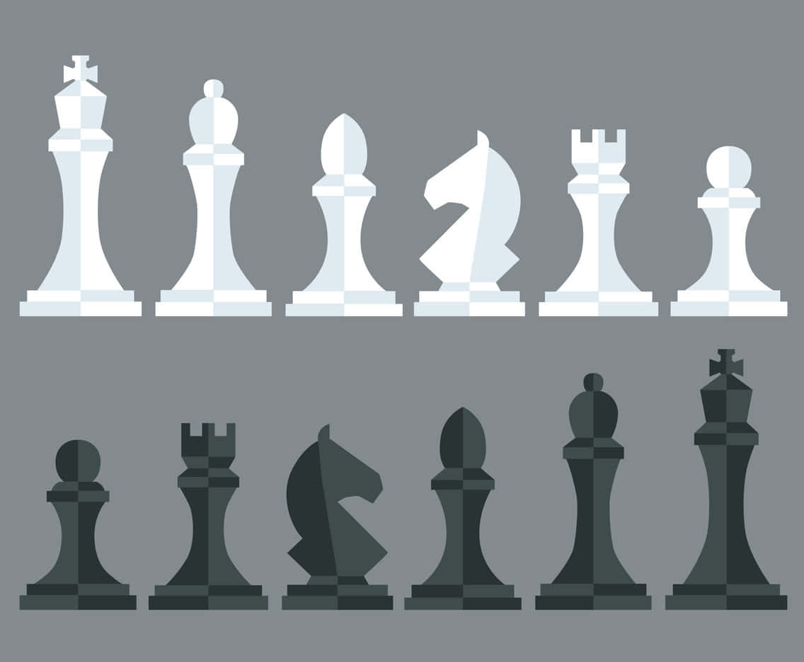 black and white chess, chess pieces, gray background, SD Desktop Wallpaper