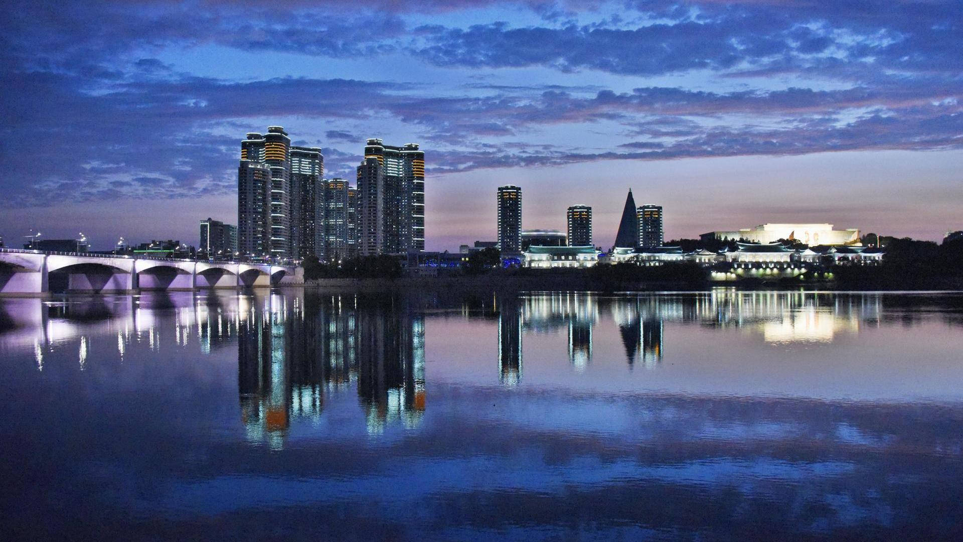 Pyongyang, city river, twilight, Full HD Desktop Wallpaper