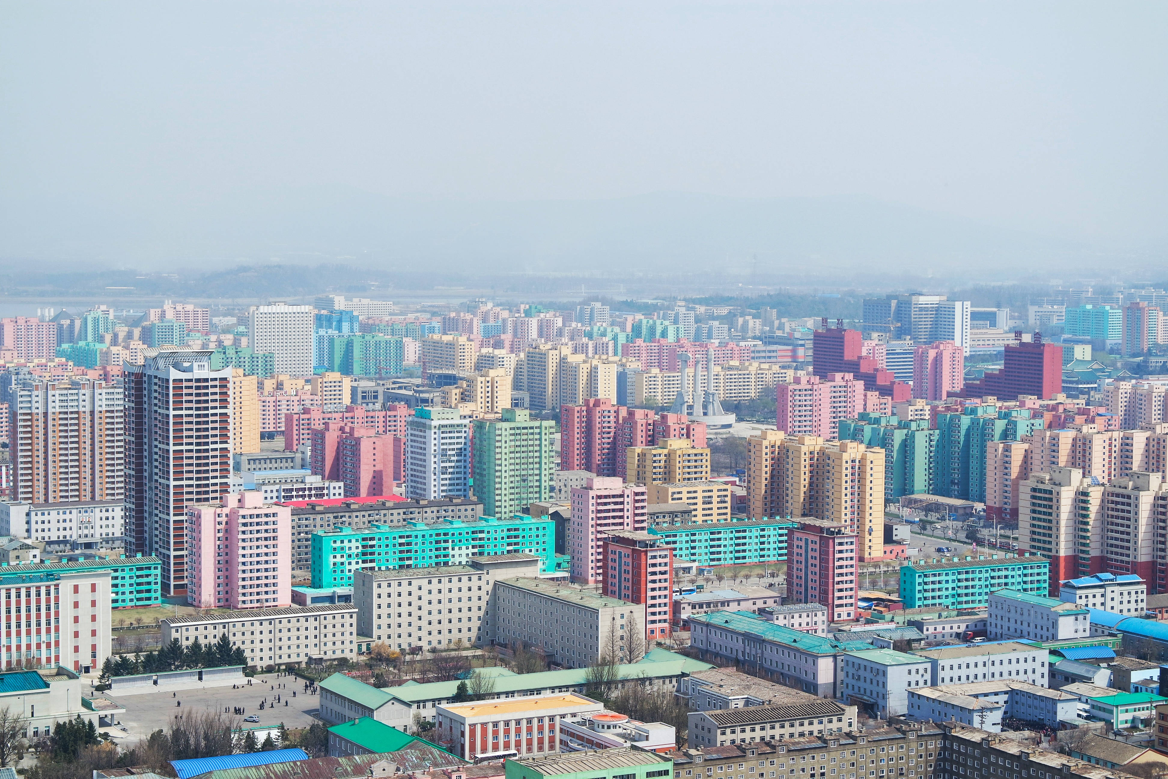 Pyongyang, colorful apartment blocks, aerial view, 4K Desktop Wallpaper