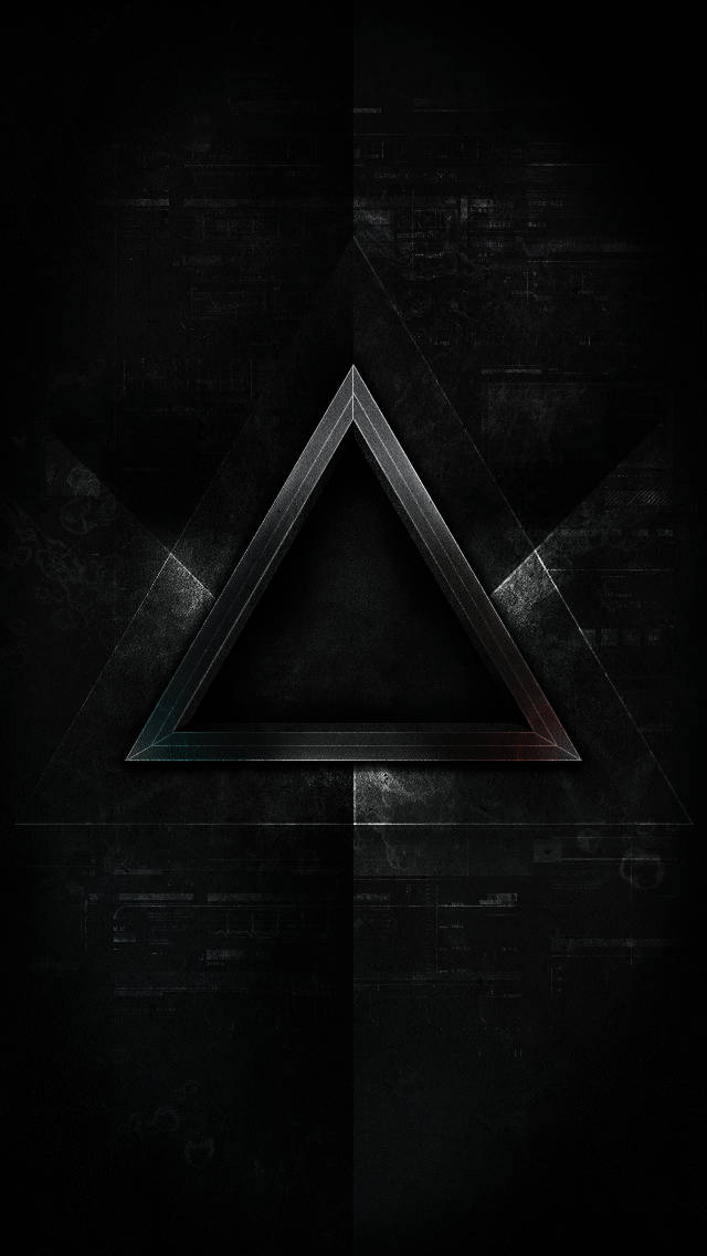 black pyramid, glowing metallic triangle frame, dark textured background, SD Phone Wallpaper