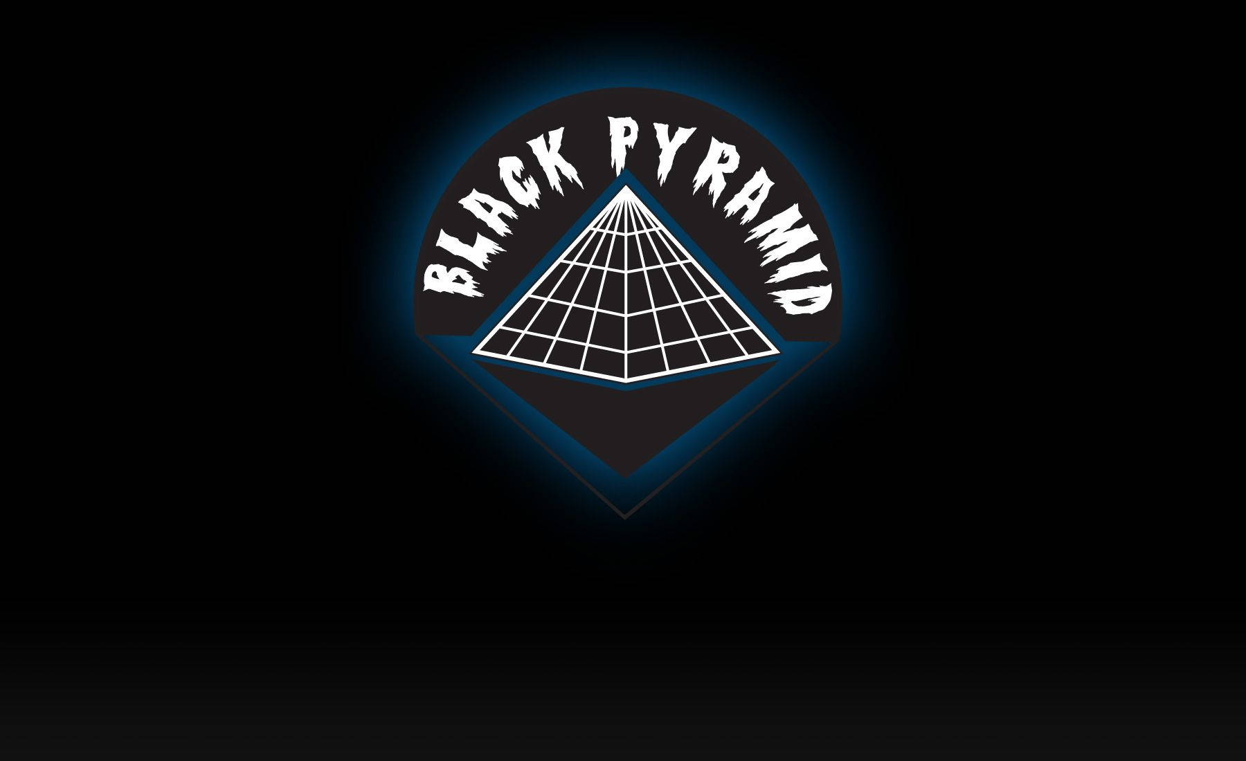 black pyramid, white gridlines, glowing blue outlined pyramid logo, HD Desktop Wallpaper