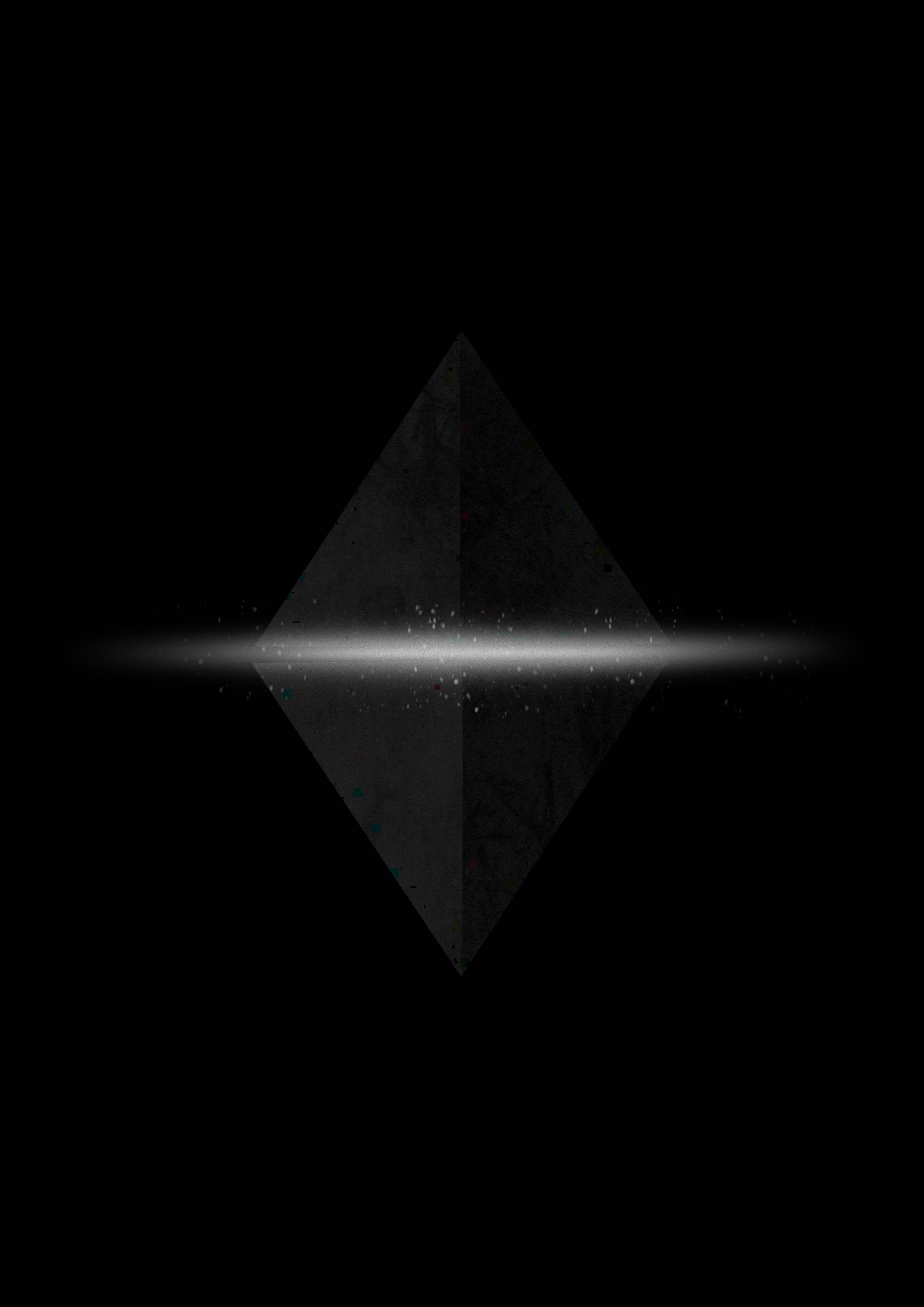black pyramid, mirror replica, glowing horizontal beam, 2K Phone Wallpaper
