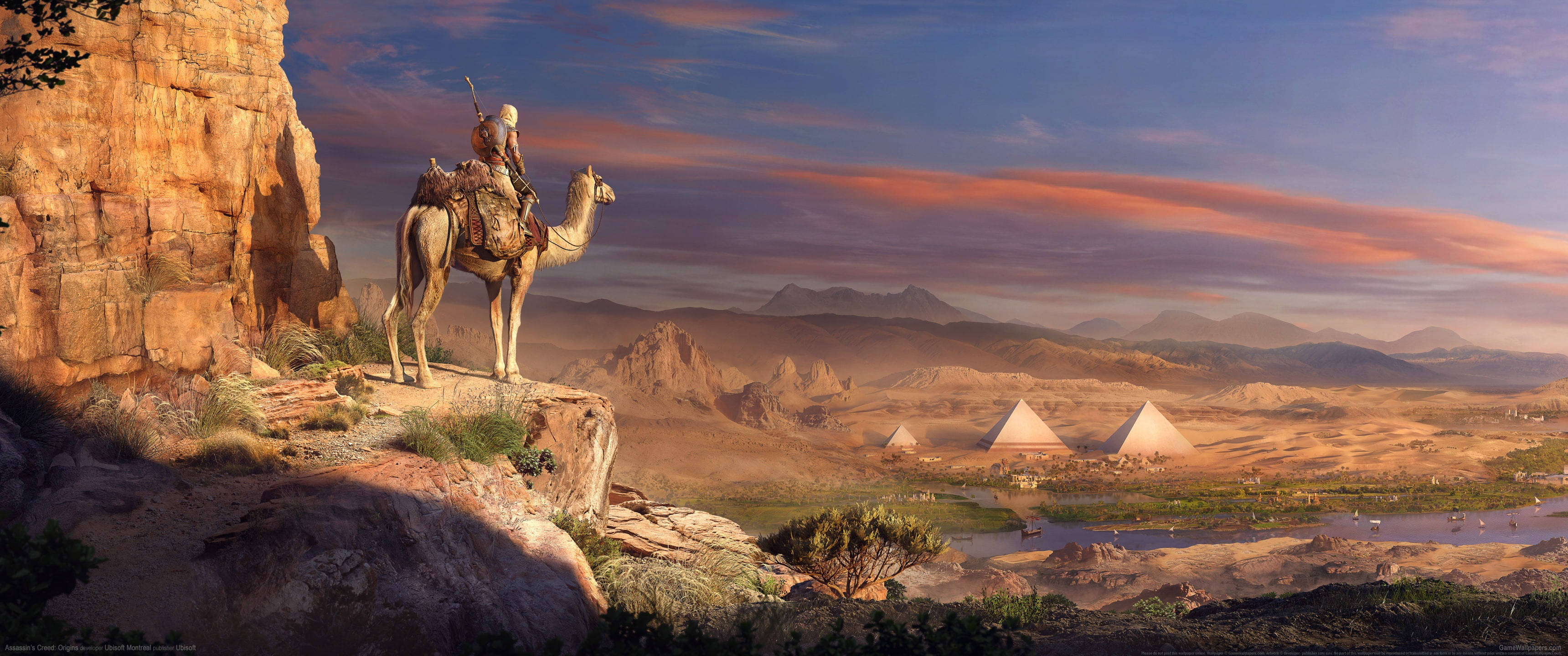 pyramids of Giza, sunset, camel, 2K Desktop Wallpaper