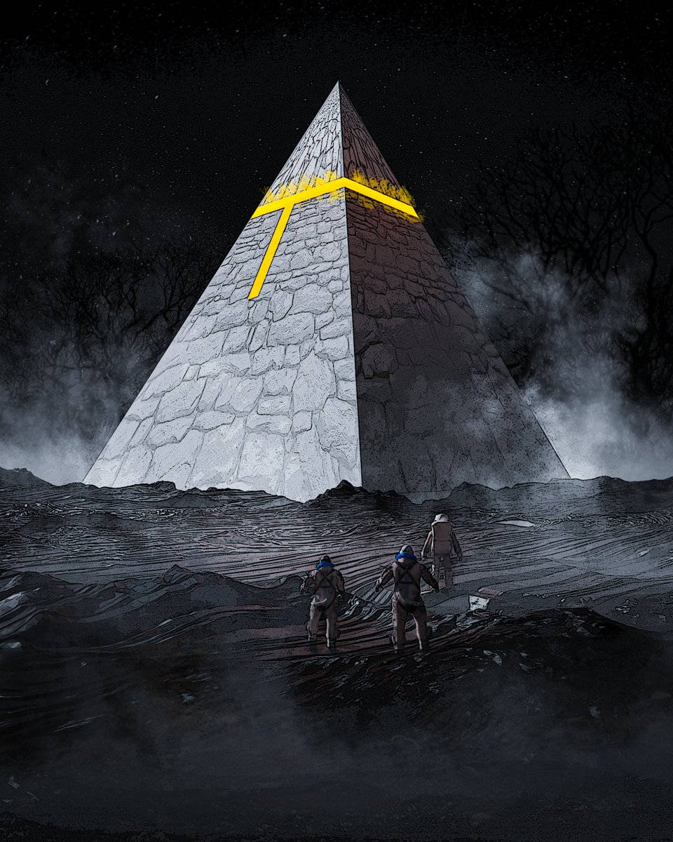 black pyramid, yellow light, massive stone pyramid, SD Phone Wallpaper