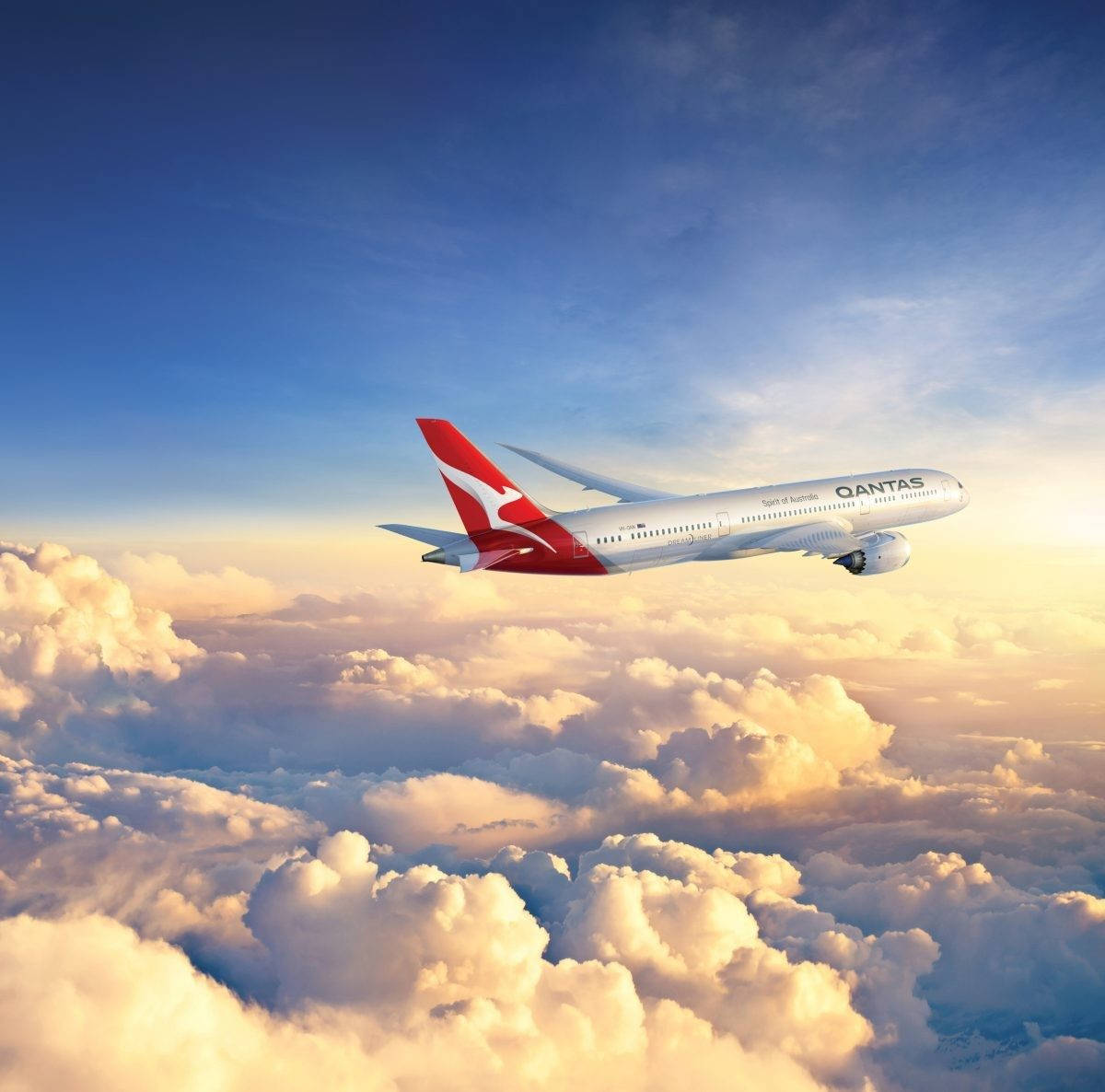 Qantas, aircraft, golden sunset, SD Desktop Wallpaper