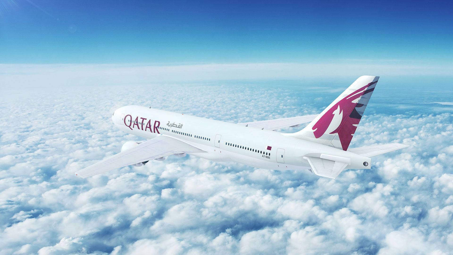 Qatar Airways, airplane, fluffy white clouds, Full HD Desktop Wallpaper