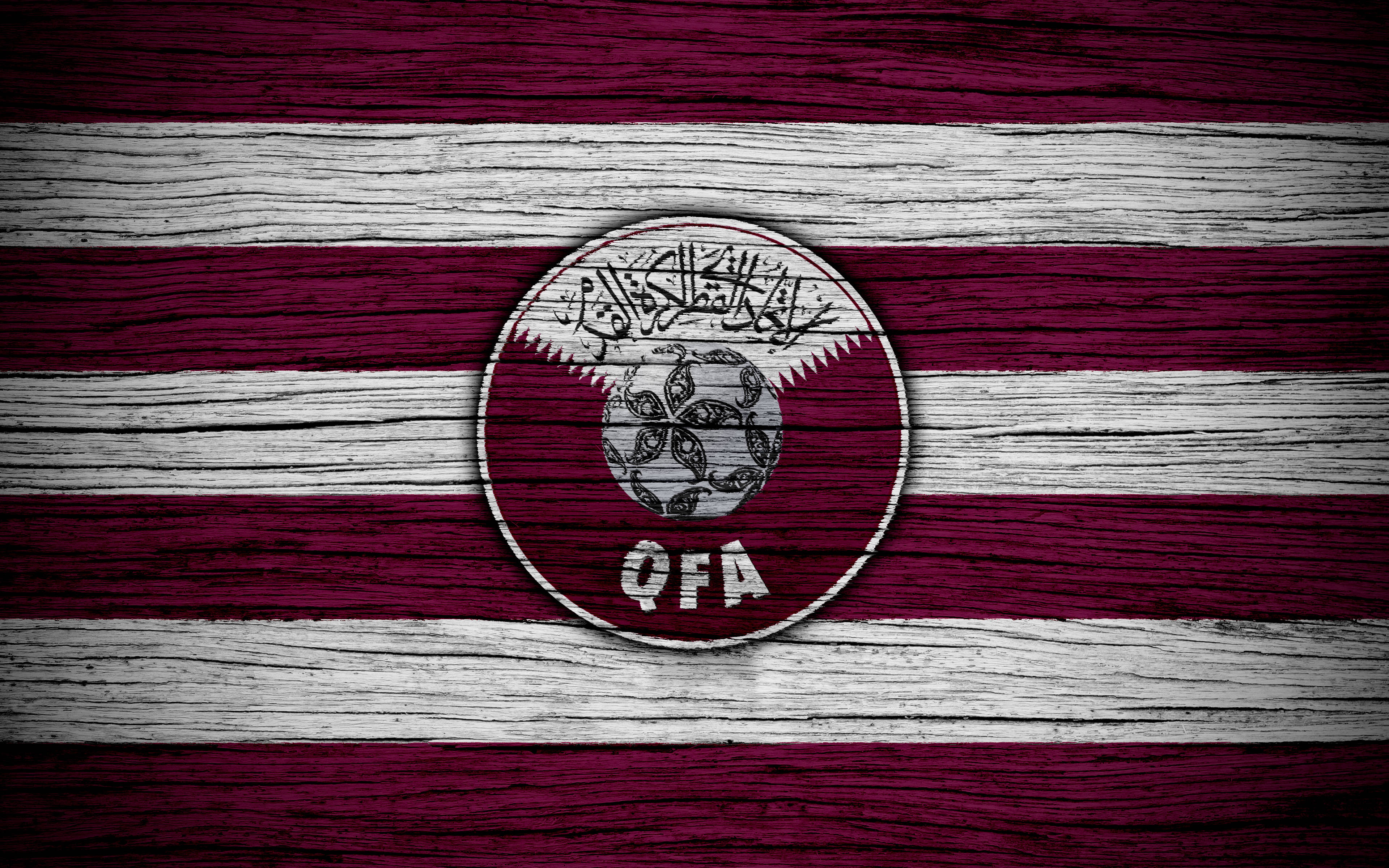 Qatar National Football Team, logo, wood art, 4K Desktop Wallpaper