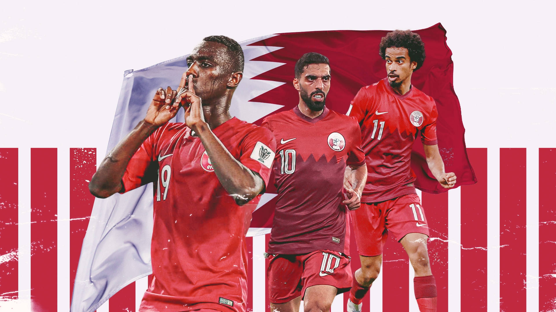 Qatar National Football Team, Qatar flag, red jerseys, Full HD Desktop Wallpaper