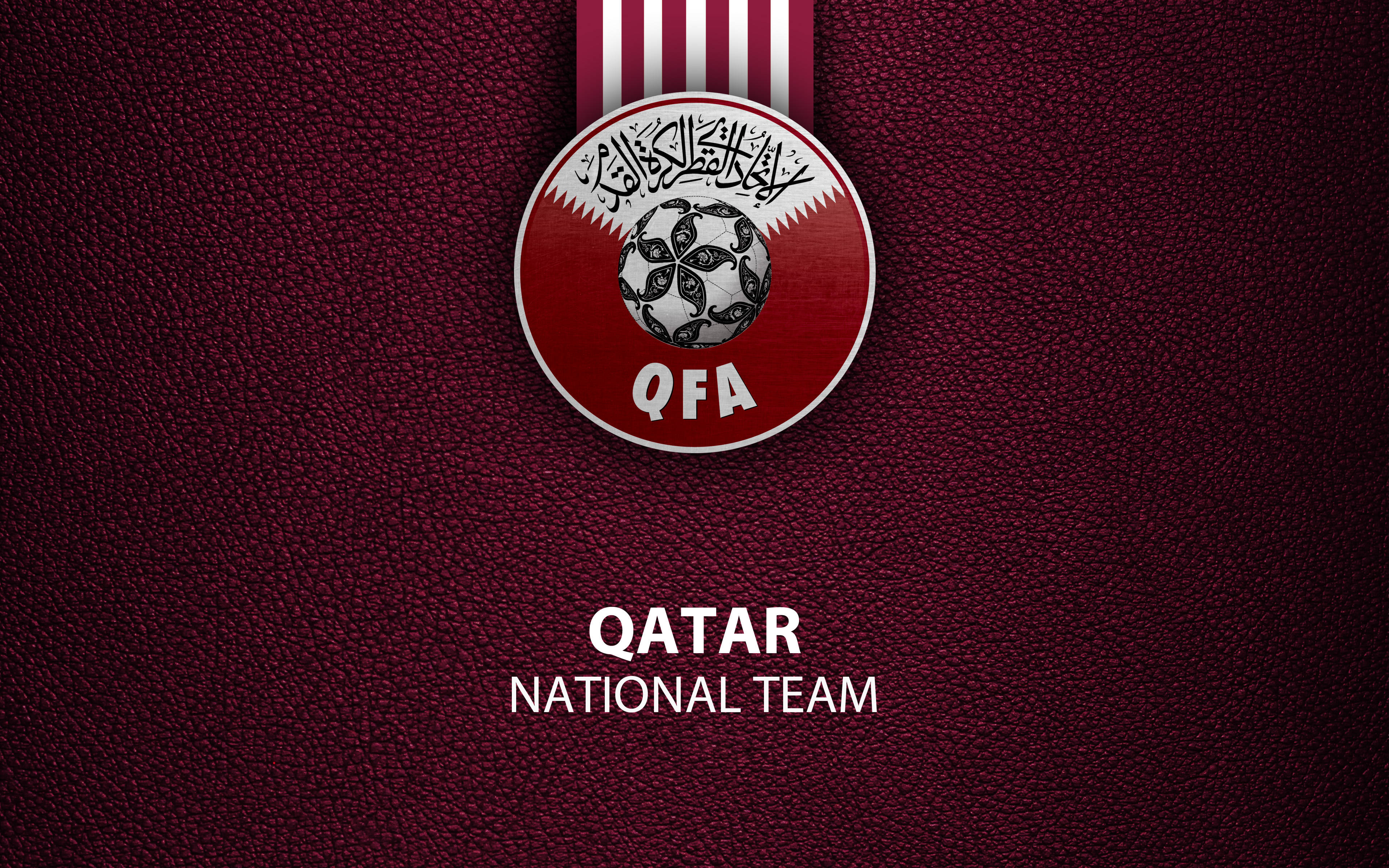 Qatar National Football Team, Arabic script, soccer ball design, 4K Desktop Wallpaper