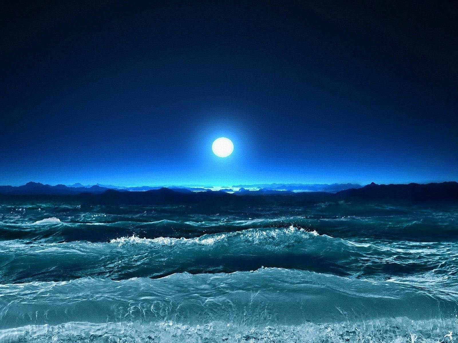 QHD Ocean Moon, full moon, turbulent ocean, HD Desktop Wallpaper