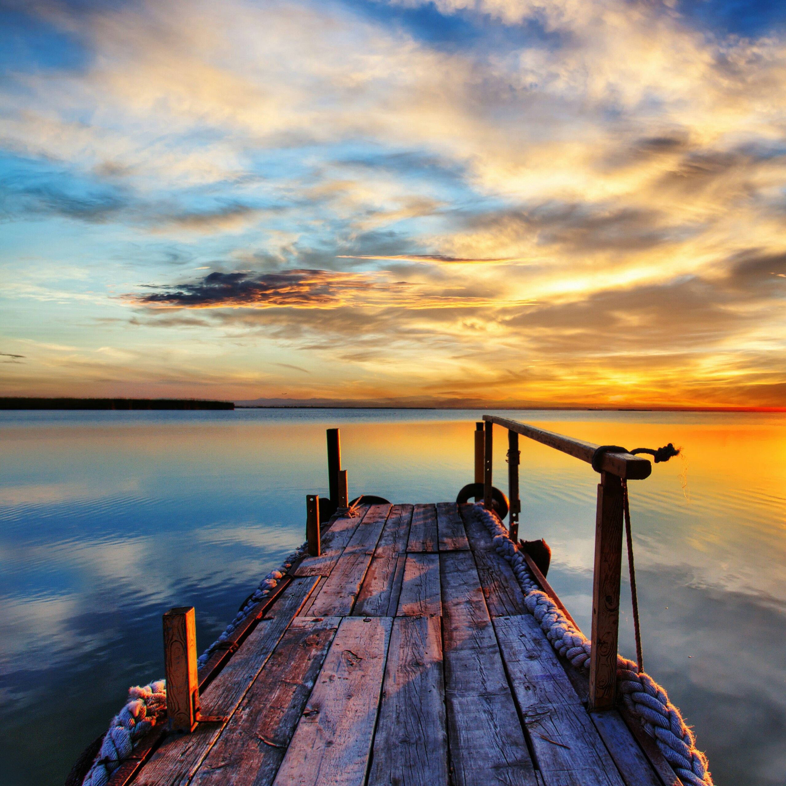 QHD, sunset, boardwalk, 2K Desktop Wallpaper
