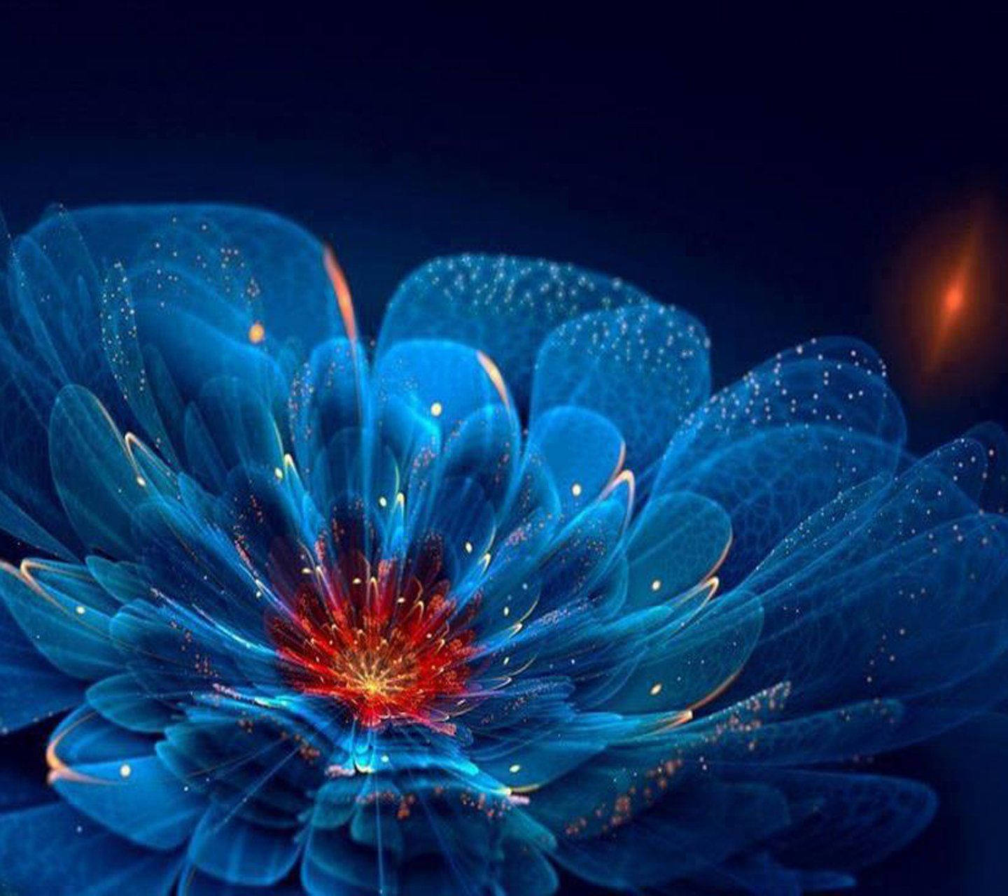 QHD, illuminated blue flower, glowing blue translucent flower, HD Desktop Wallpaper