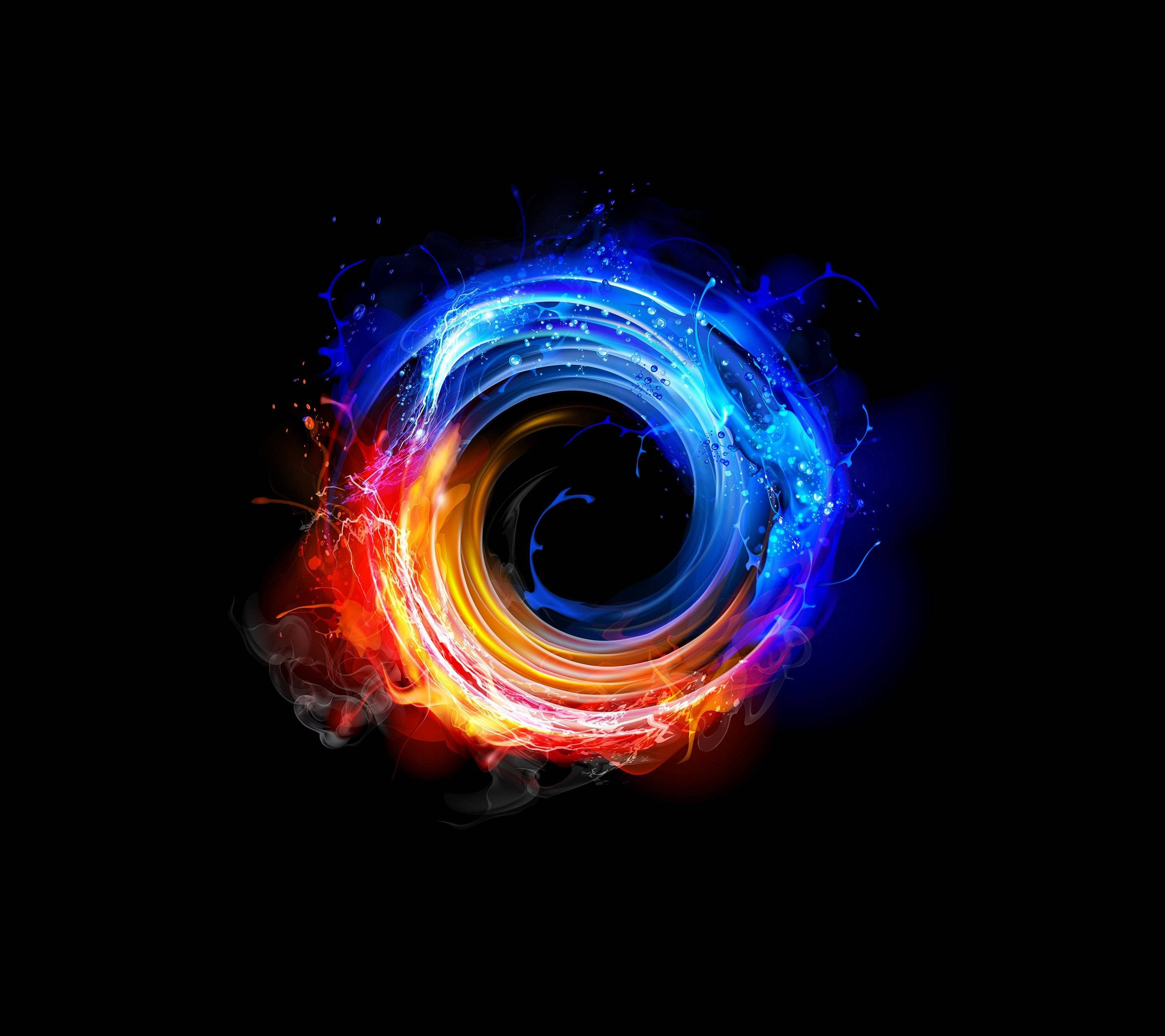 QHD, fire and water circle, electric blue, 2K Desktop Wallpaper