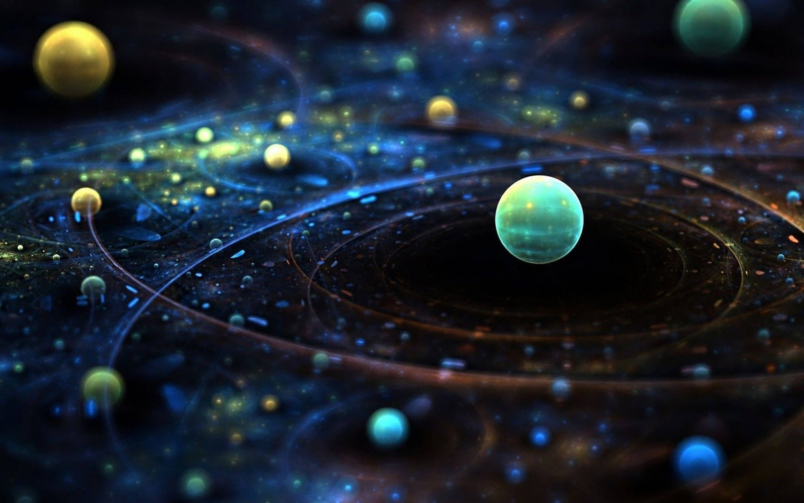 3D Solar System, glowing planets, swirling nebulae, 2K Desktop Wallpaper