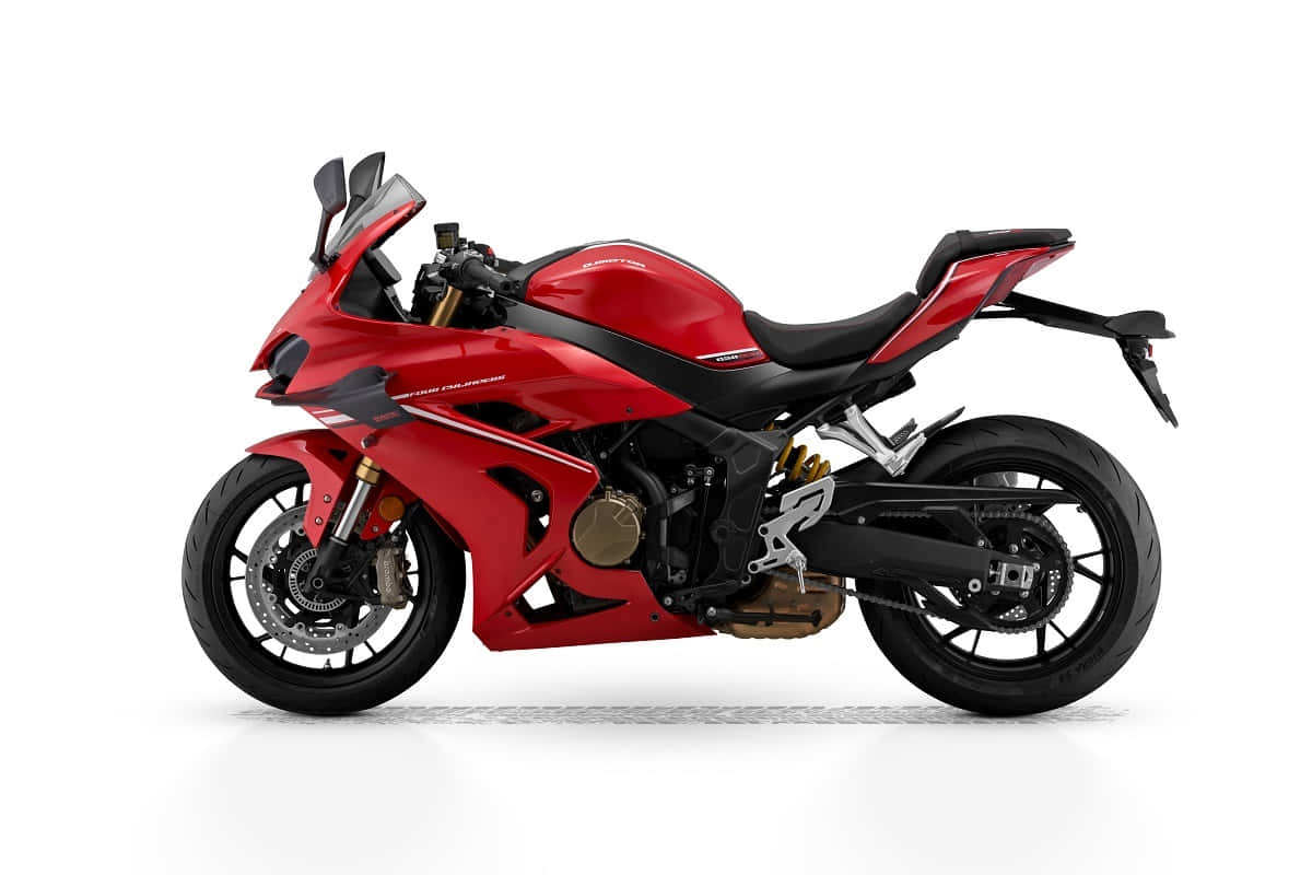 red q j motor sports bike, black accents, gold suspension, SD Desktop Wallpaper