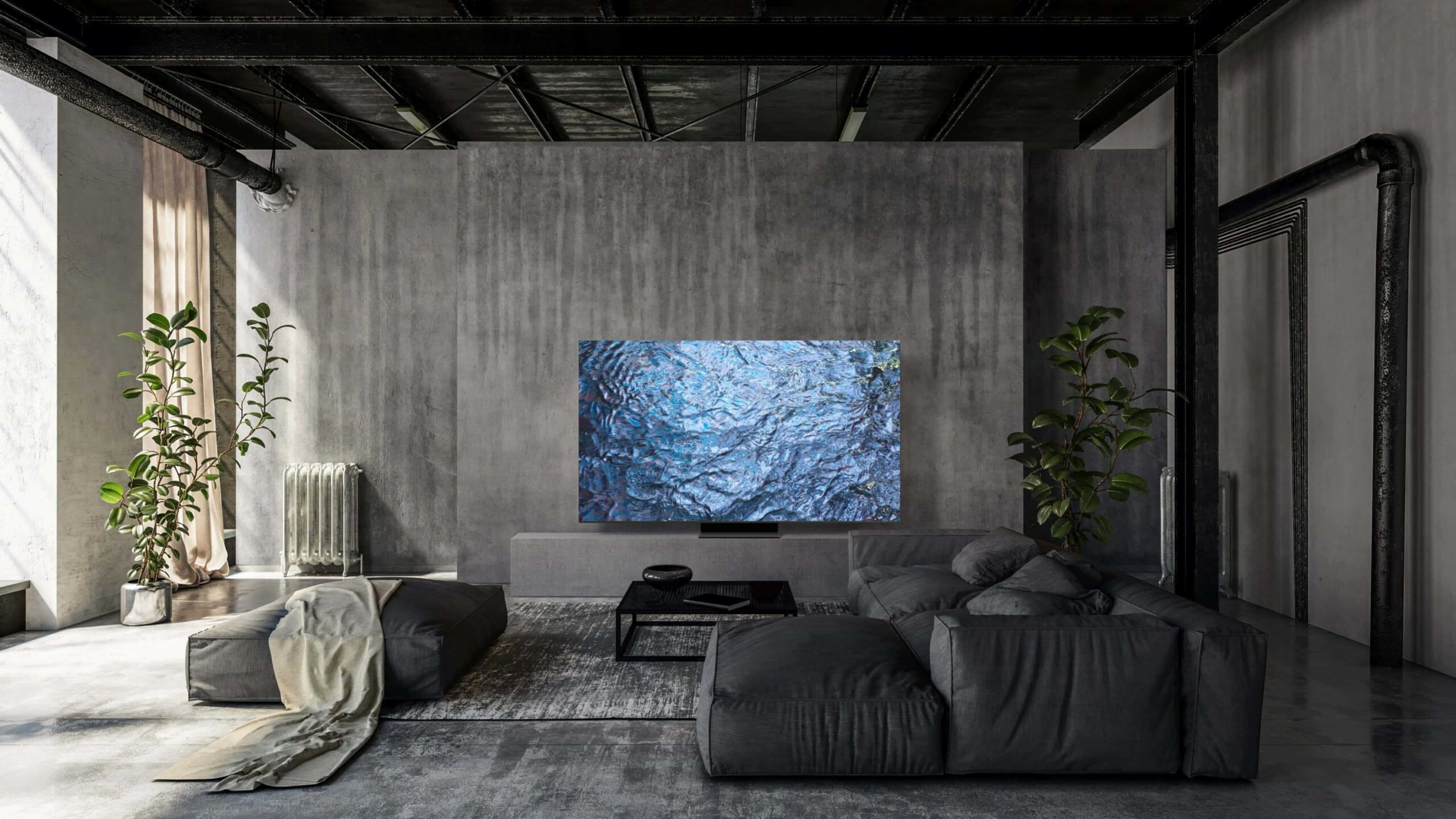 QLED, 3840 x 2160, modern industrial living room, 4K Desktop Wallpaper