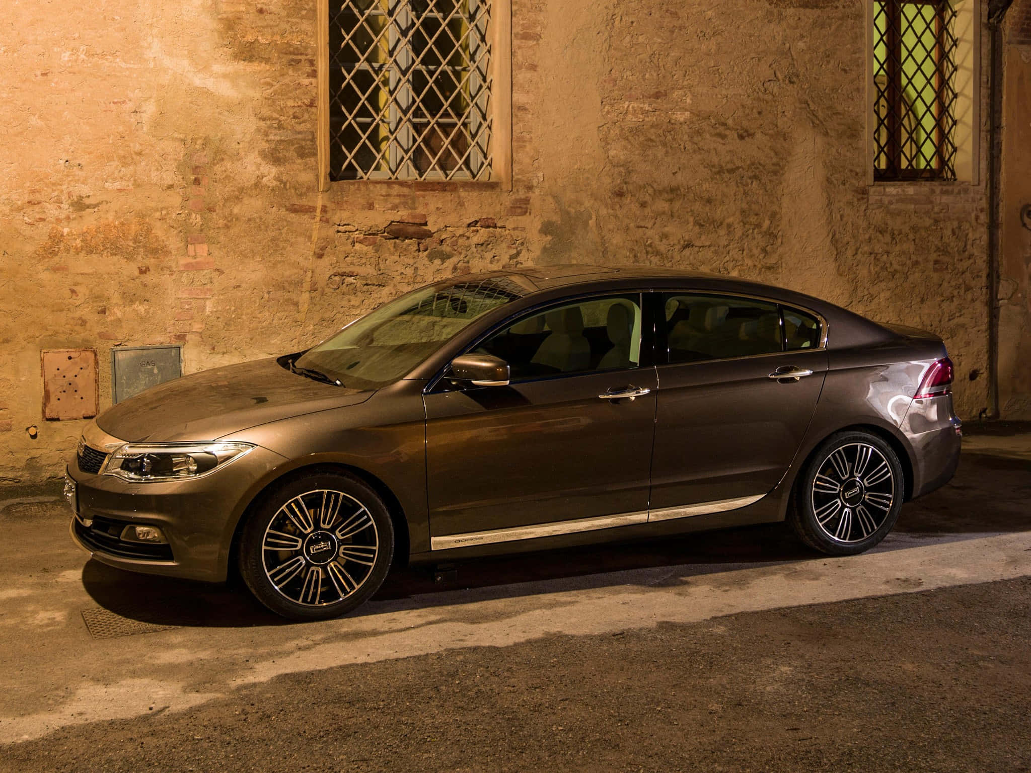 Qoros 3 Sedan, dark gray, night, Full HD Desktop Wallpaper